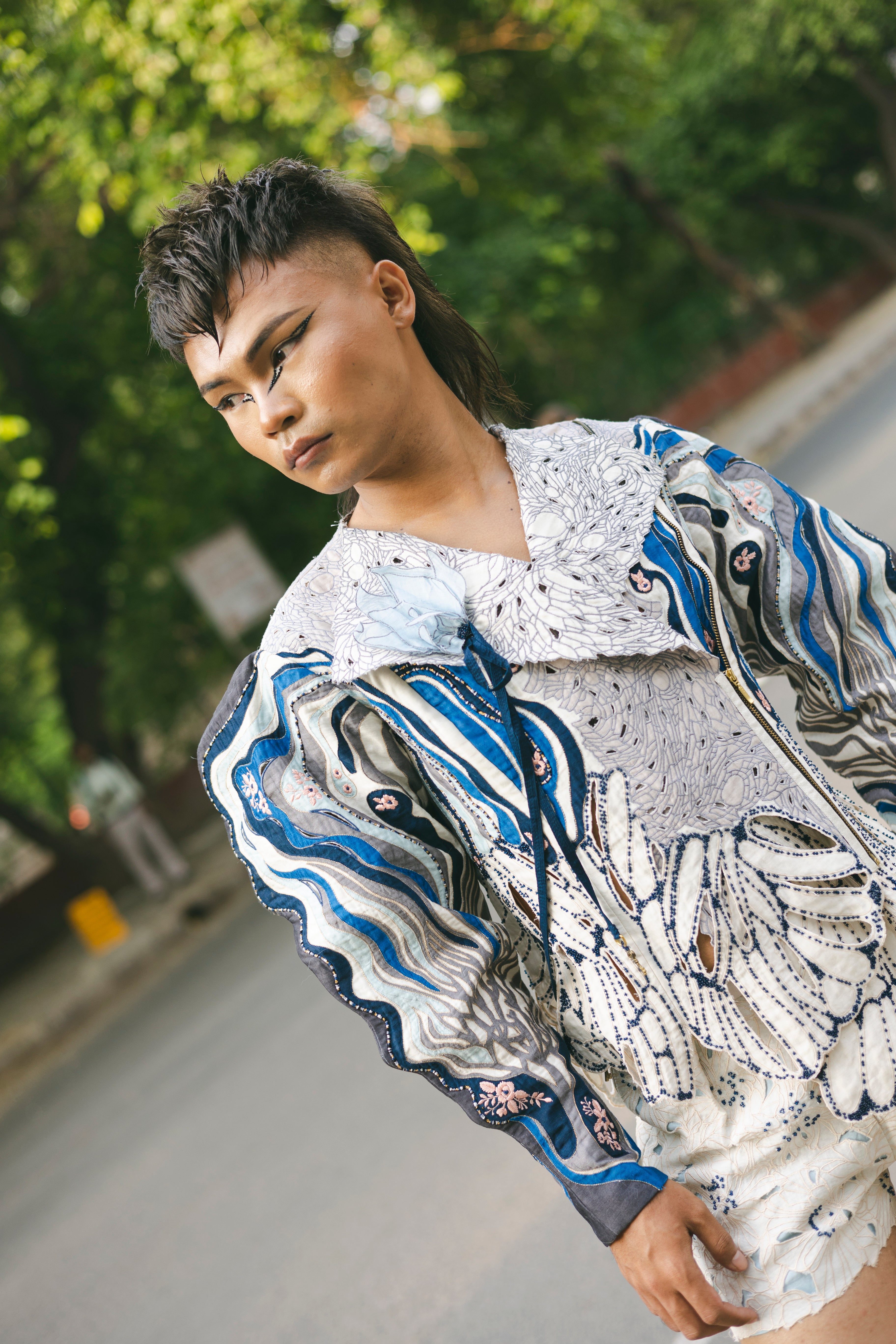 WHITE FOREST CUTWORK JACKET WITH CUTWORK SHORTS