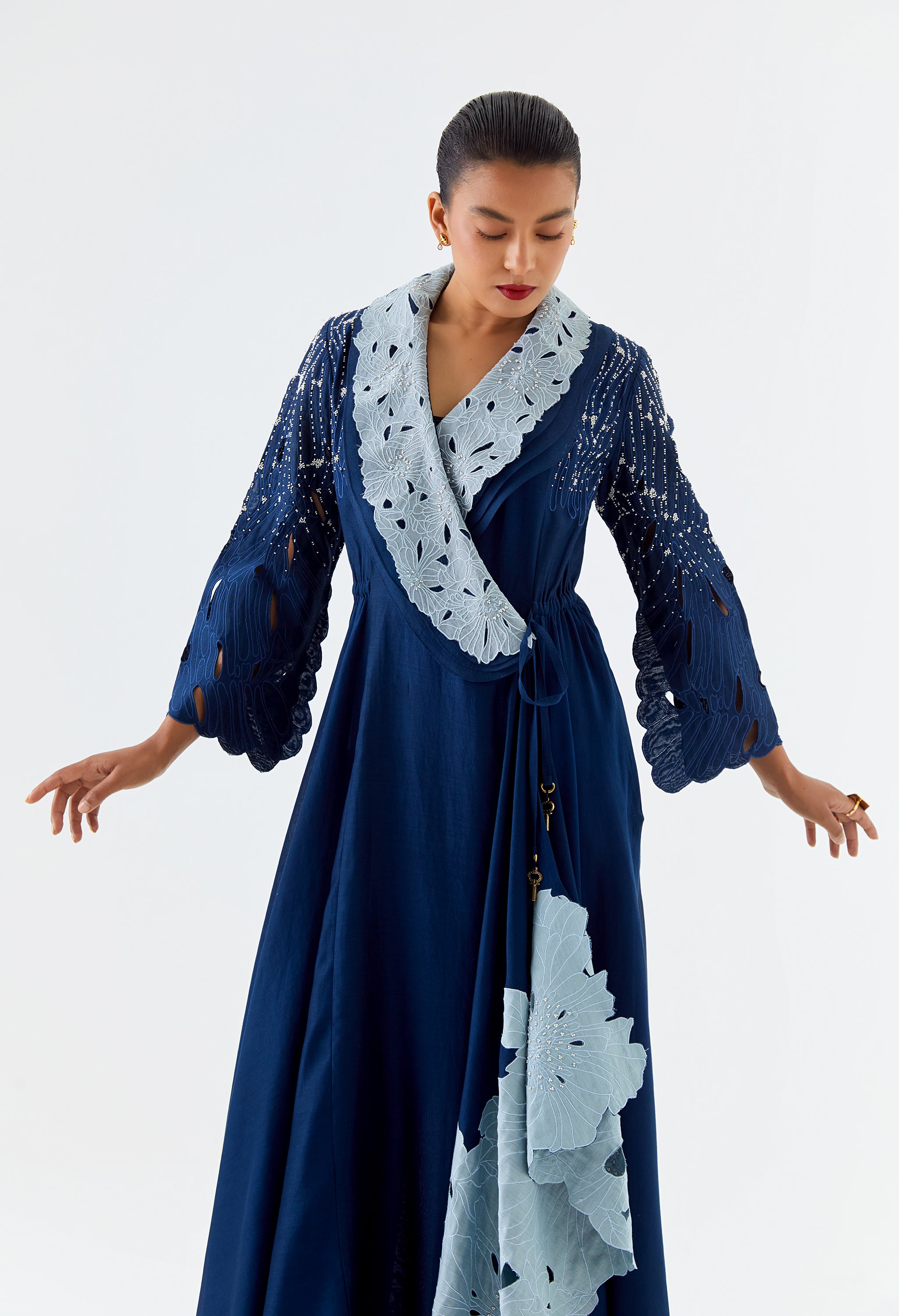 LAYERED COLLOR OVERLAP ANGRAKHA WITH PANTS