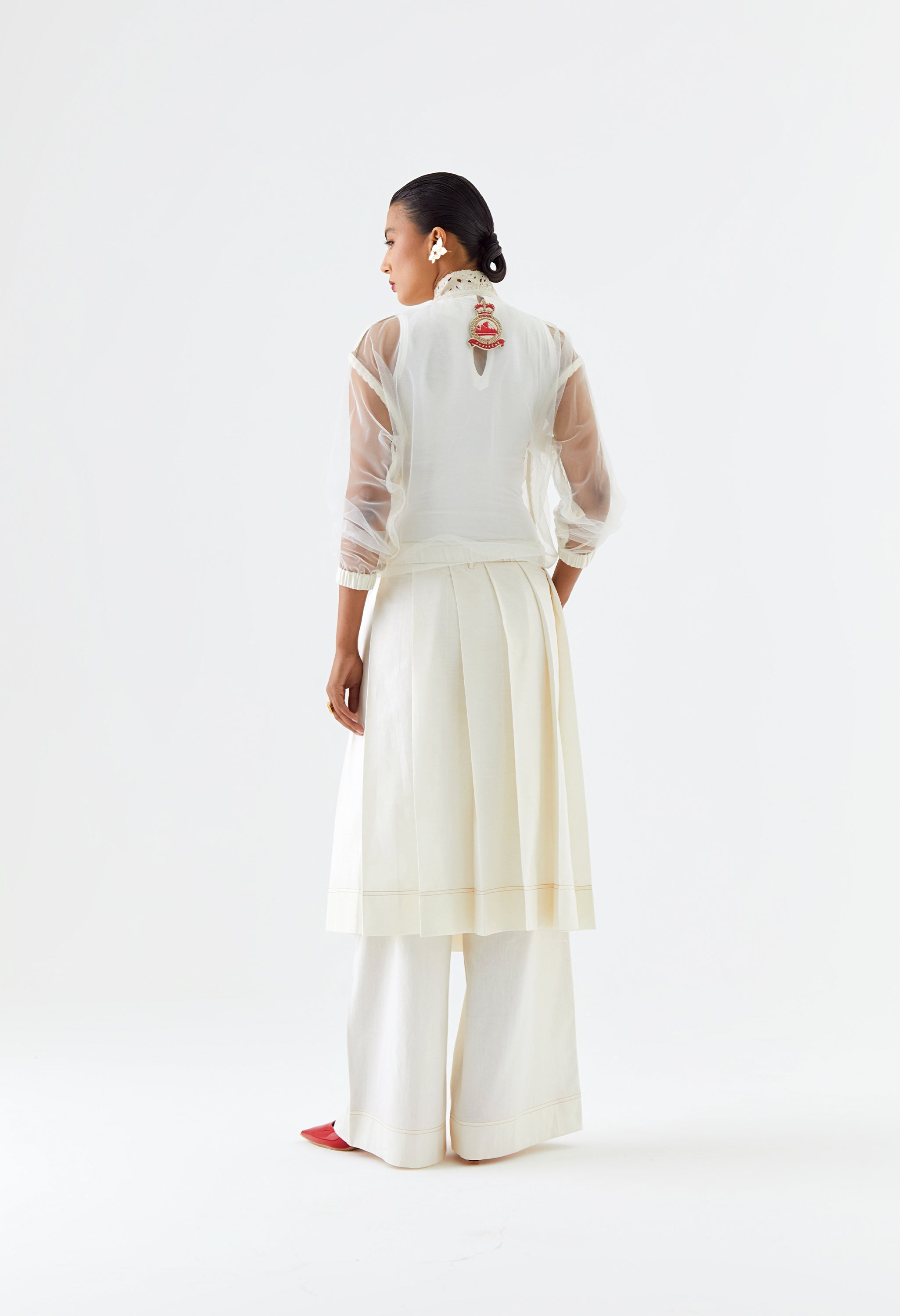 NET BOMBER JACKET + PLEATED SKIRT ATTACHED WITH PANTS