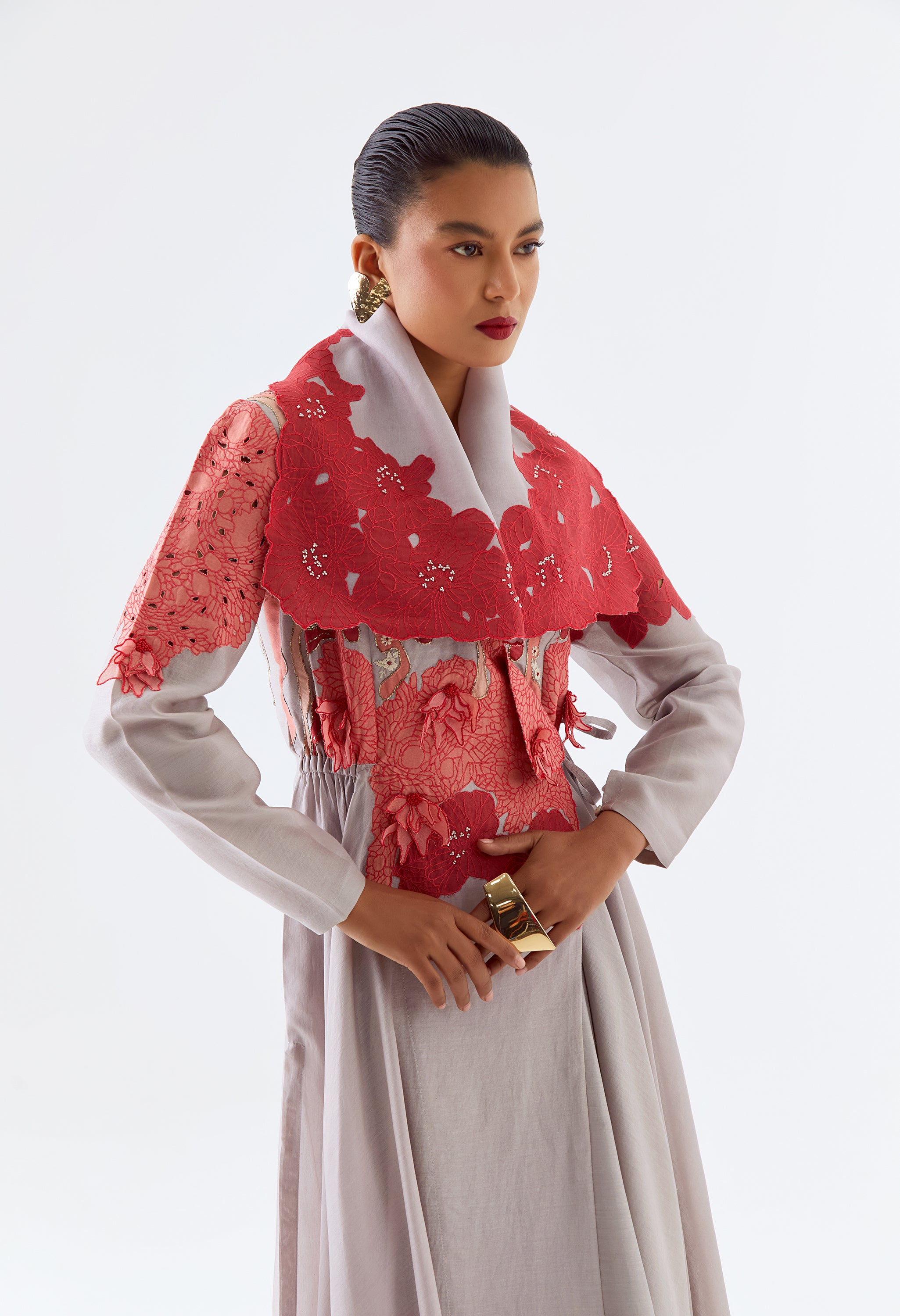 DRAPED COLLAR ANGRAKHA WITH PANTS