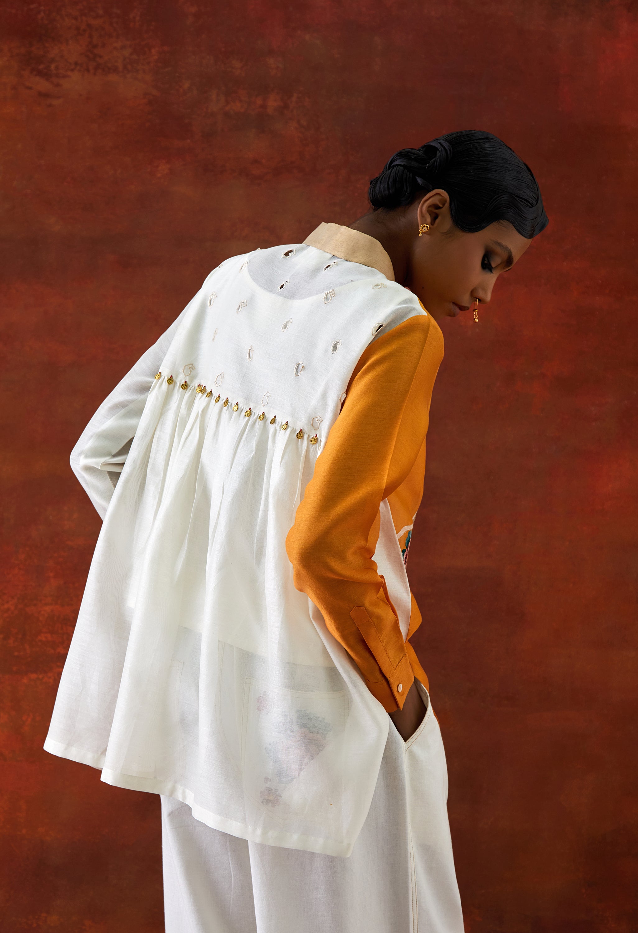 EMB TRI COLOR SHIRT WITH FLARED PANTS