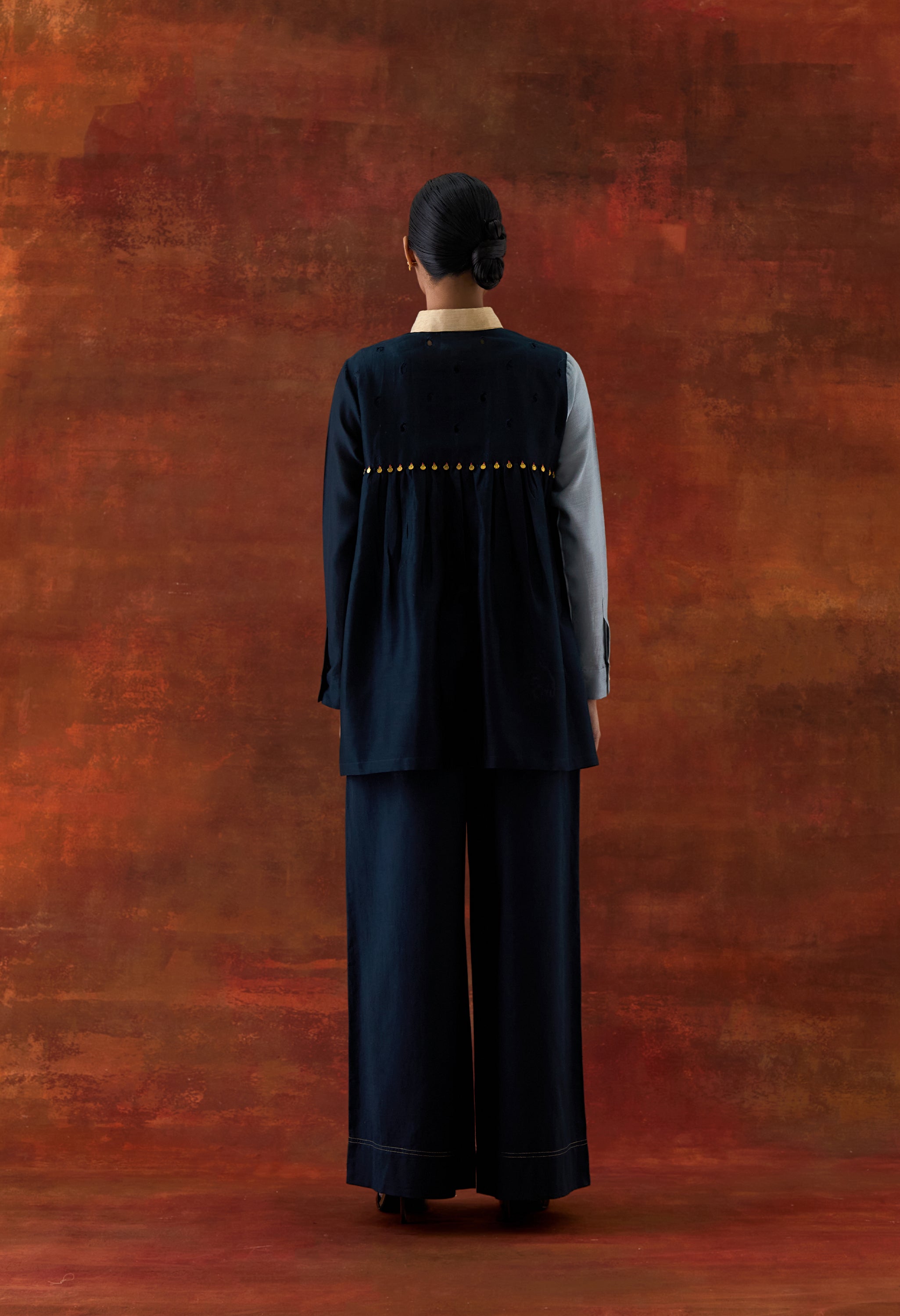 EMB TRI COLOR SHIRT WITH FLARED PANTS