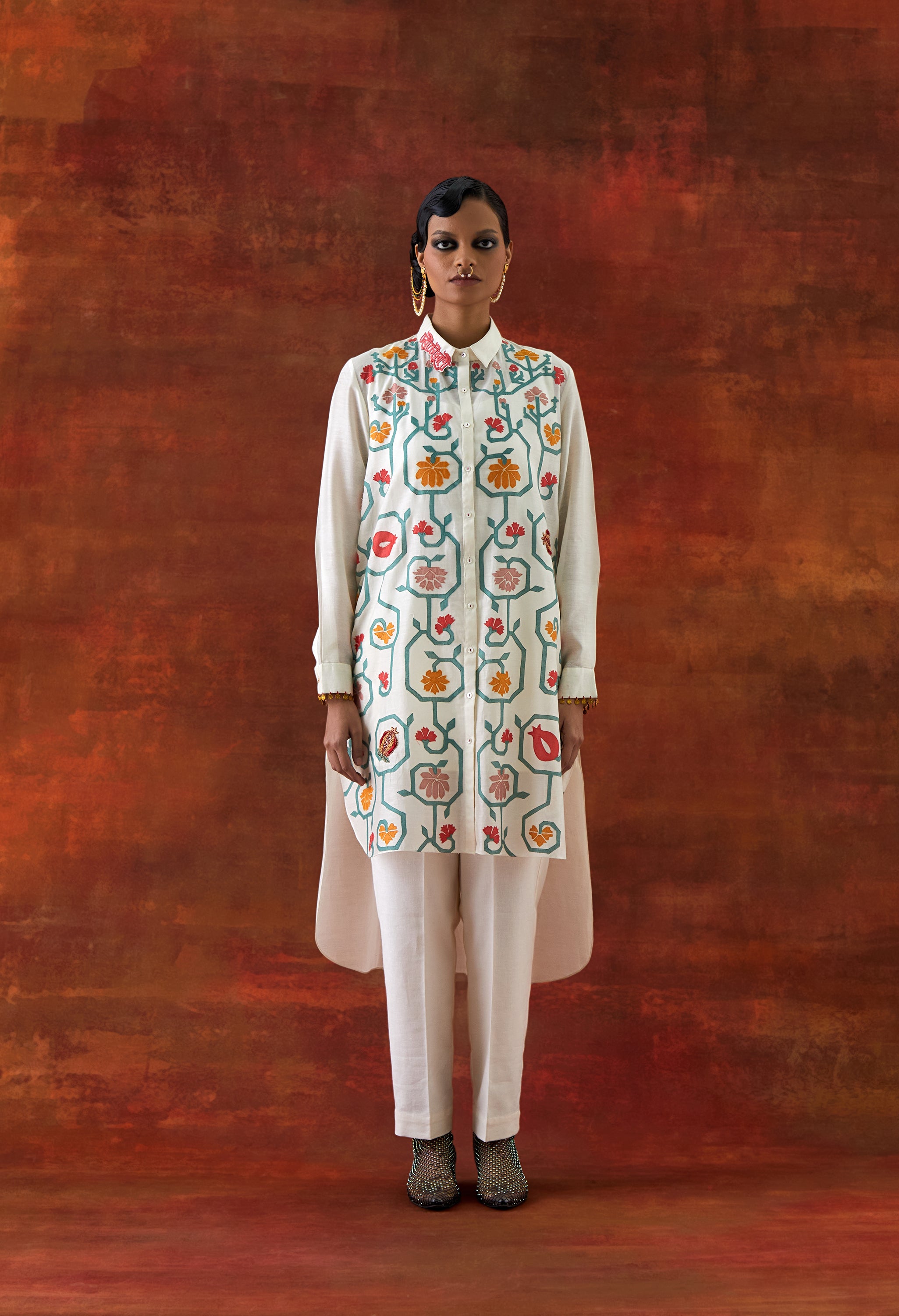 EMB GOLD TISSUE SHIRT WITH INNER AND PANTS