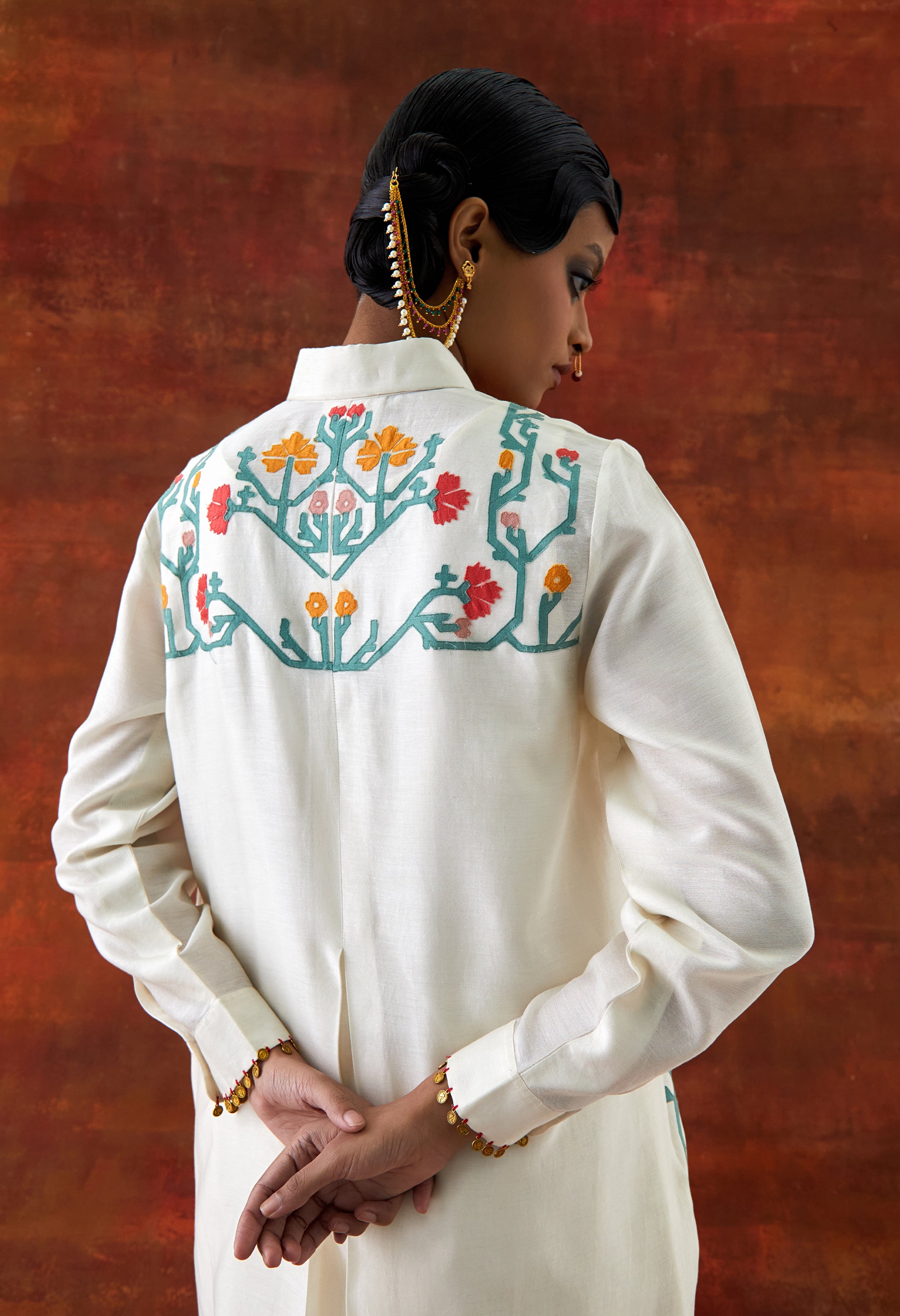 EMB GOLD TISSUE SHIRT WITH INNER AND PANTS