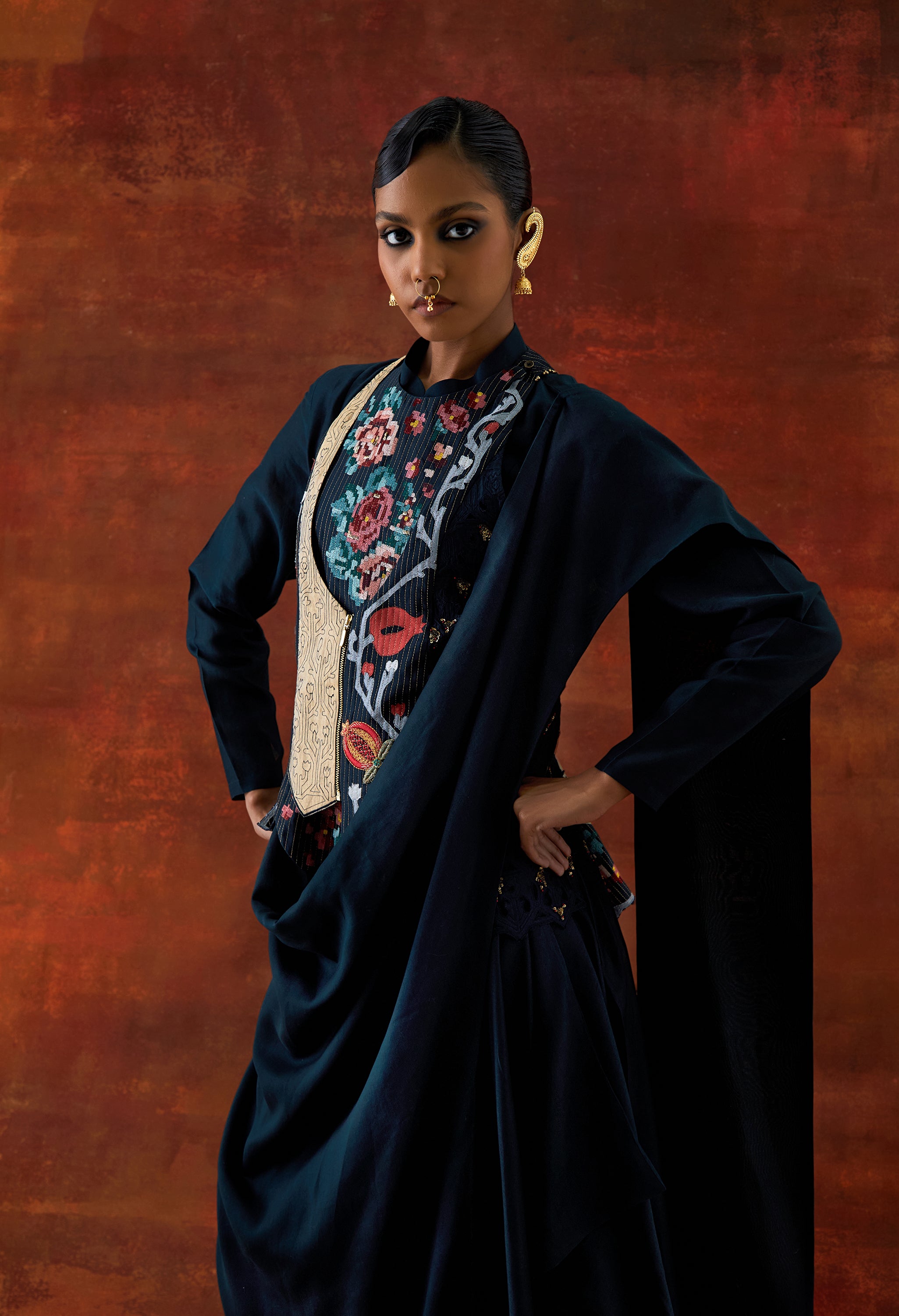 ANGRAKHA STYLE JACKET WITH ZIPPERED KURTA AND PANTS