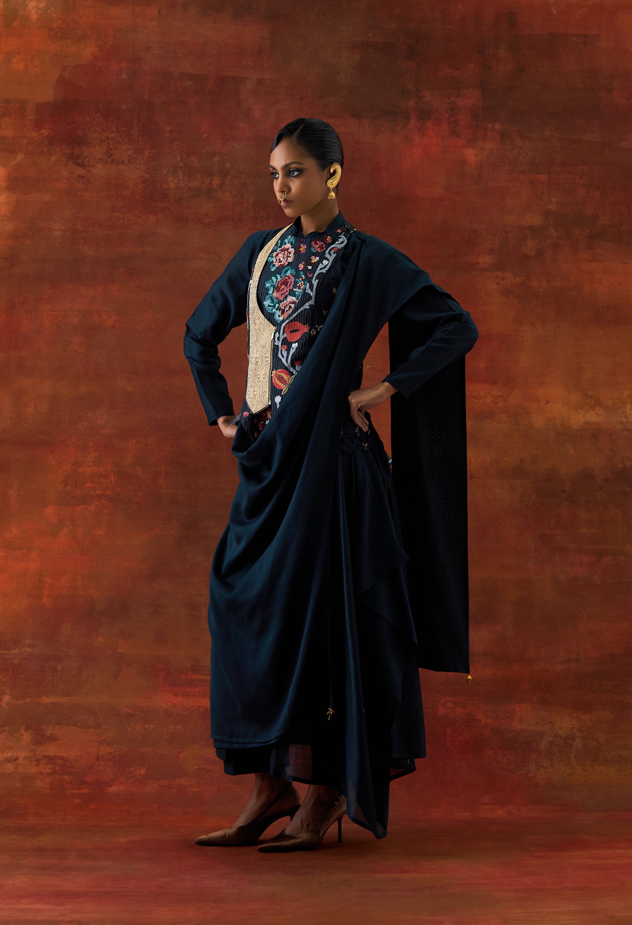 ANGRAKHA STYLE JACKET WITH ZIPPERED KURTA AND PANTS