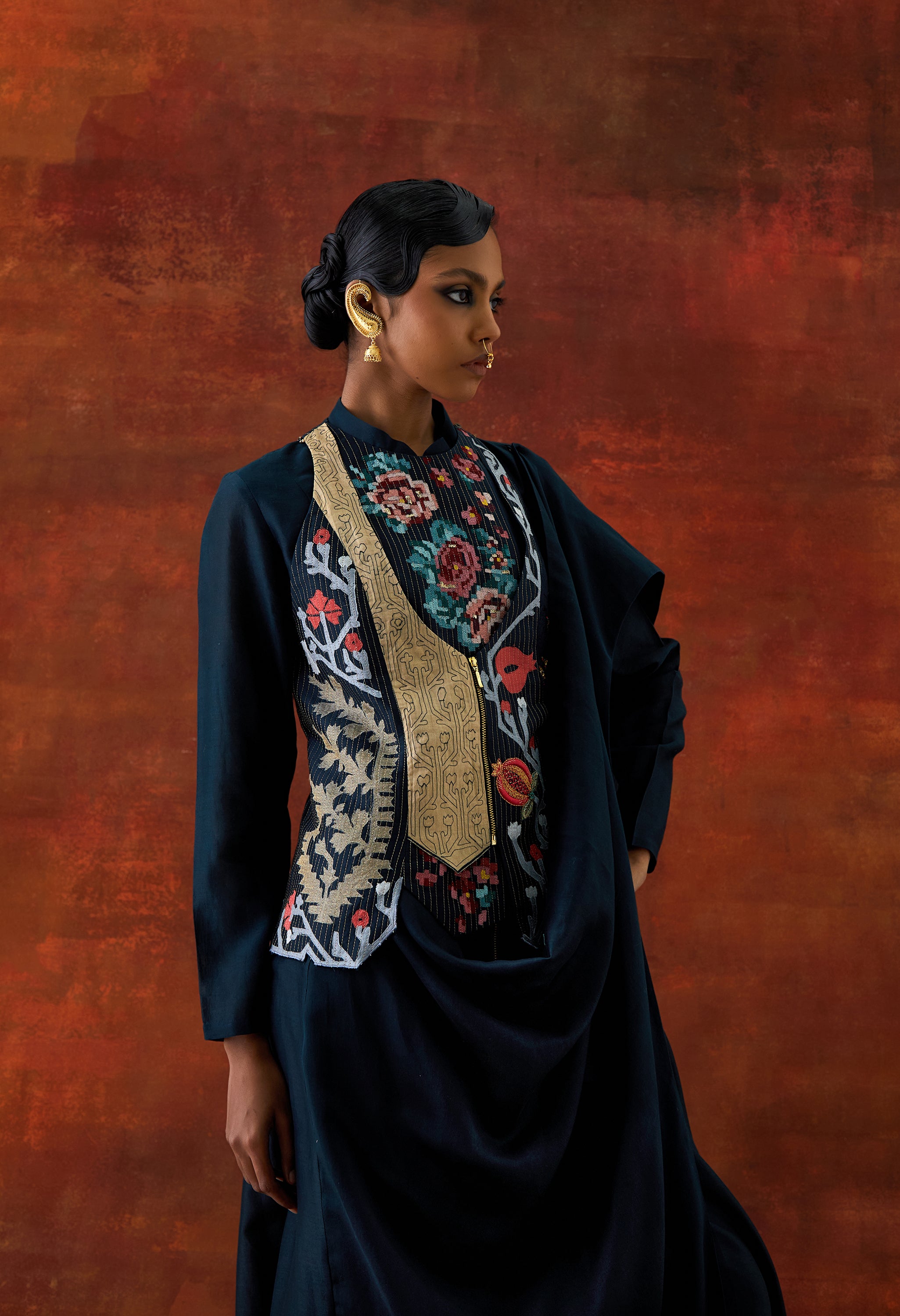 ANGRAKHA STYLE JACKET WITH ZIPPERED KURTA AND PANTS