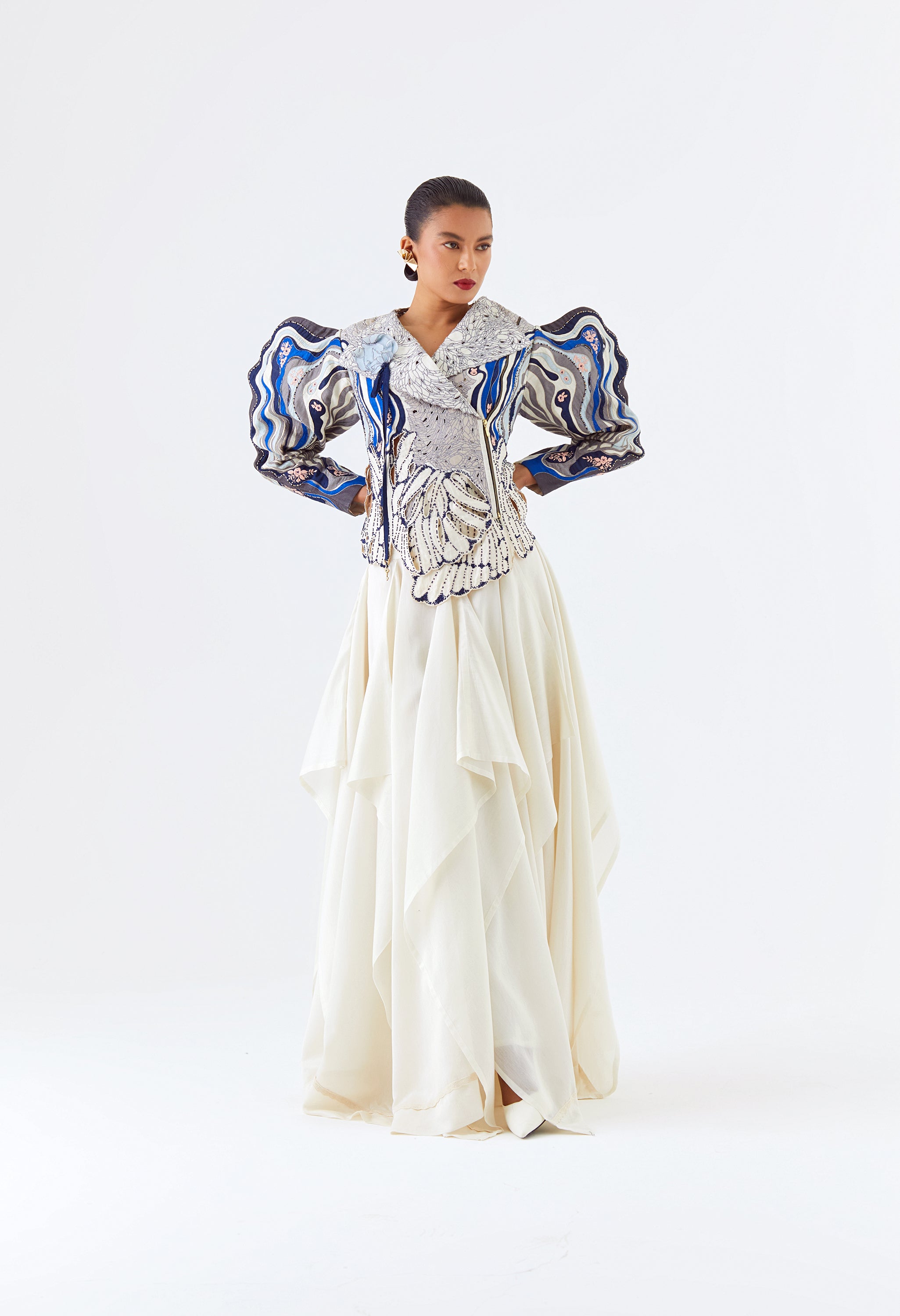 WHITE FOREST CUTWOR JACKET WITH CUTWORK SHORTS