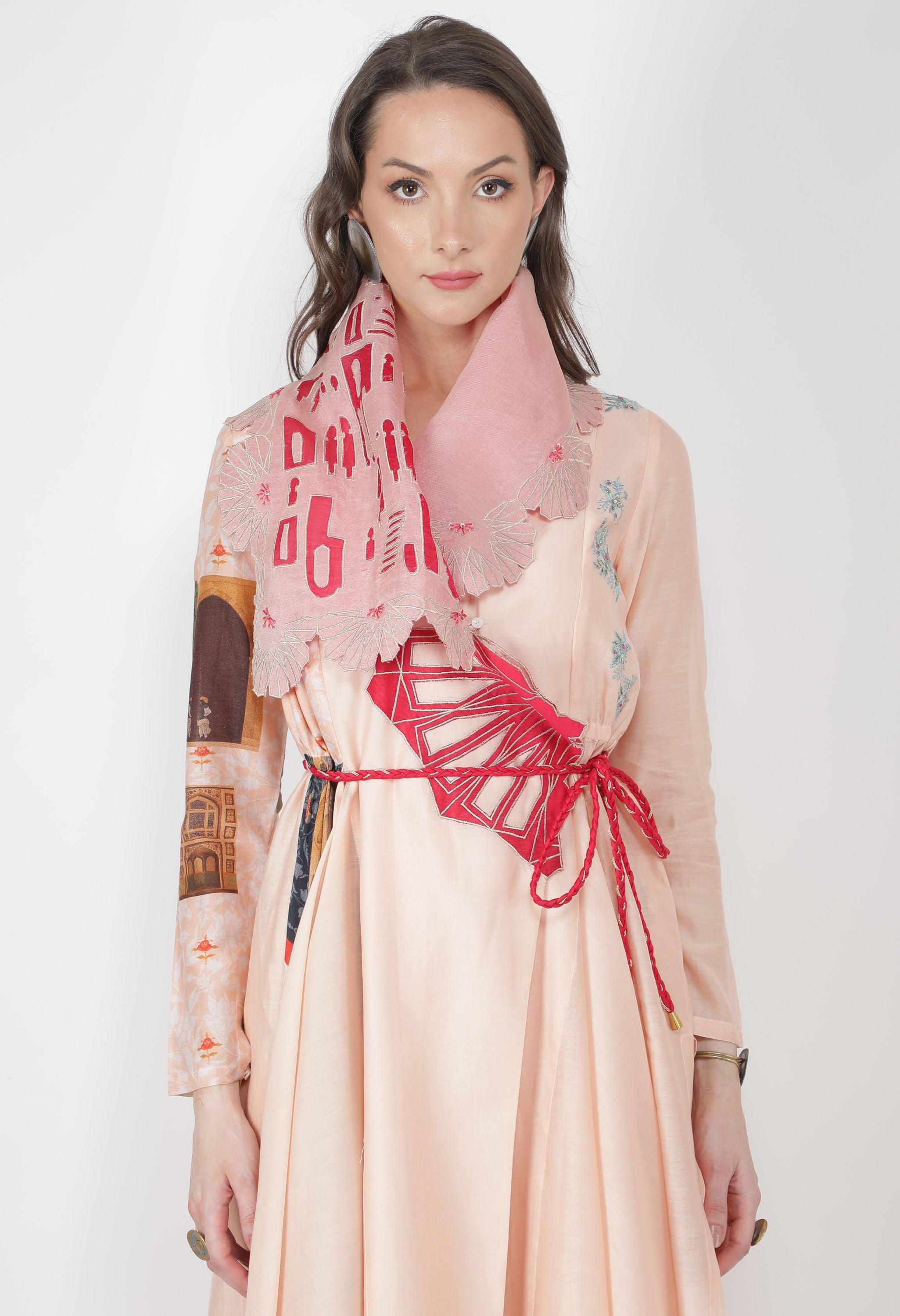 EMB DRAPED COLLAR ANGRAKHA WITH PANTS