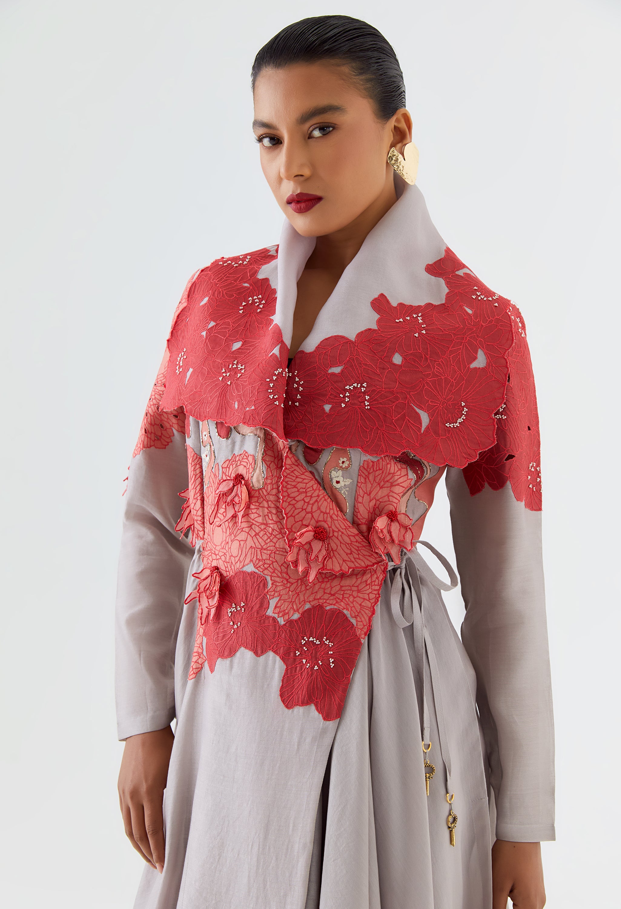 DRAPED COLLAR ANGRAKHA WITH PANTS