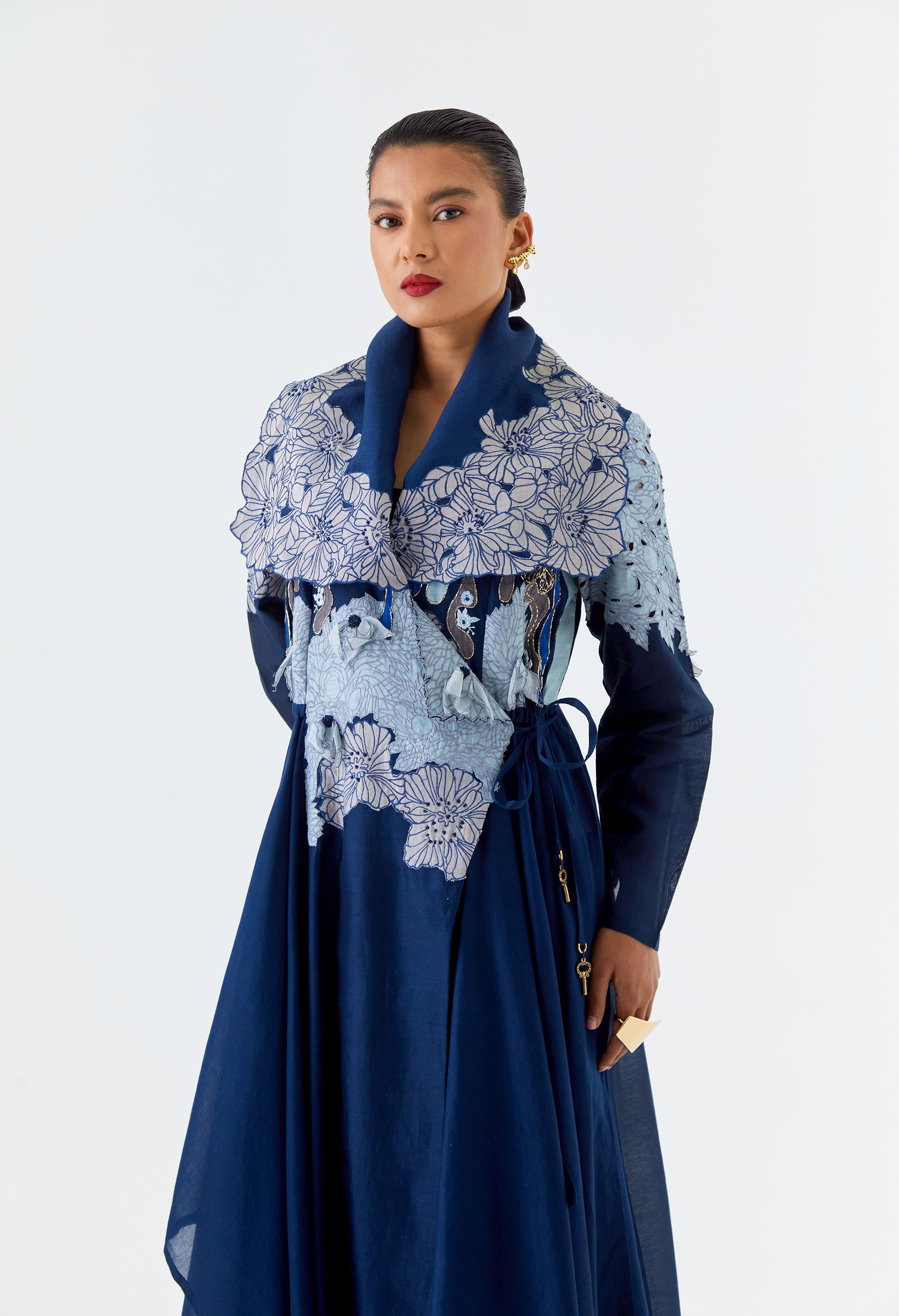 DRAPED COLLAR ANGRAKHA WITH PANTS