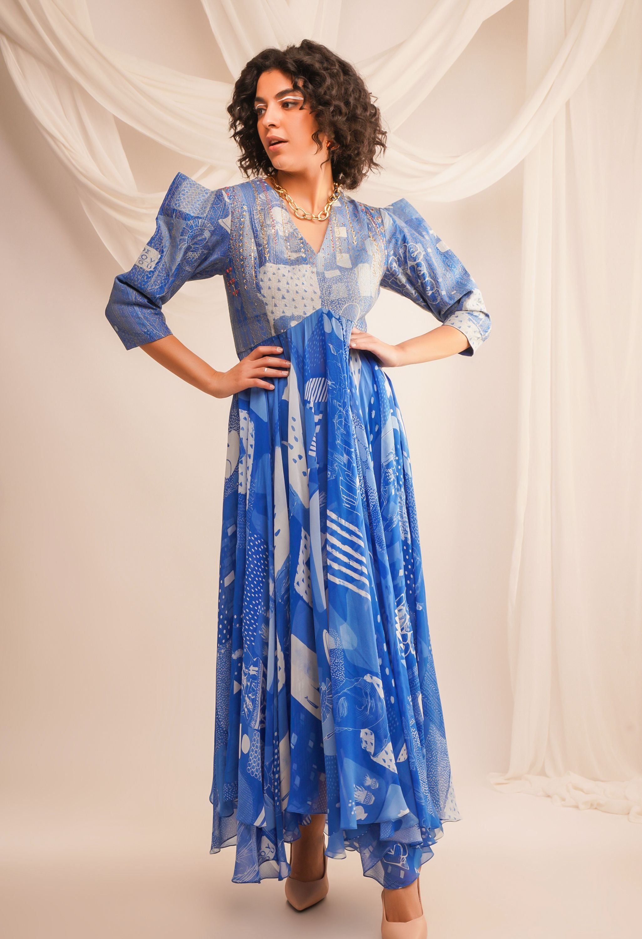 ZARI QUILTED YOKE ANARKALI + PANTS