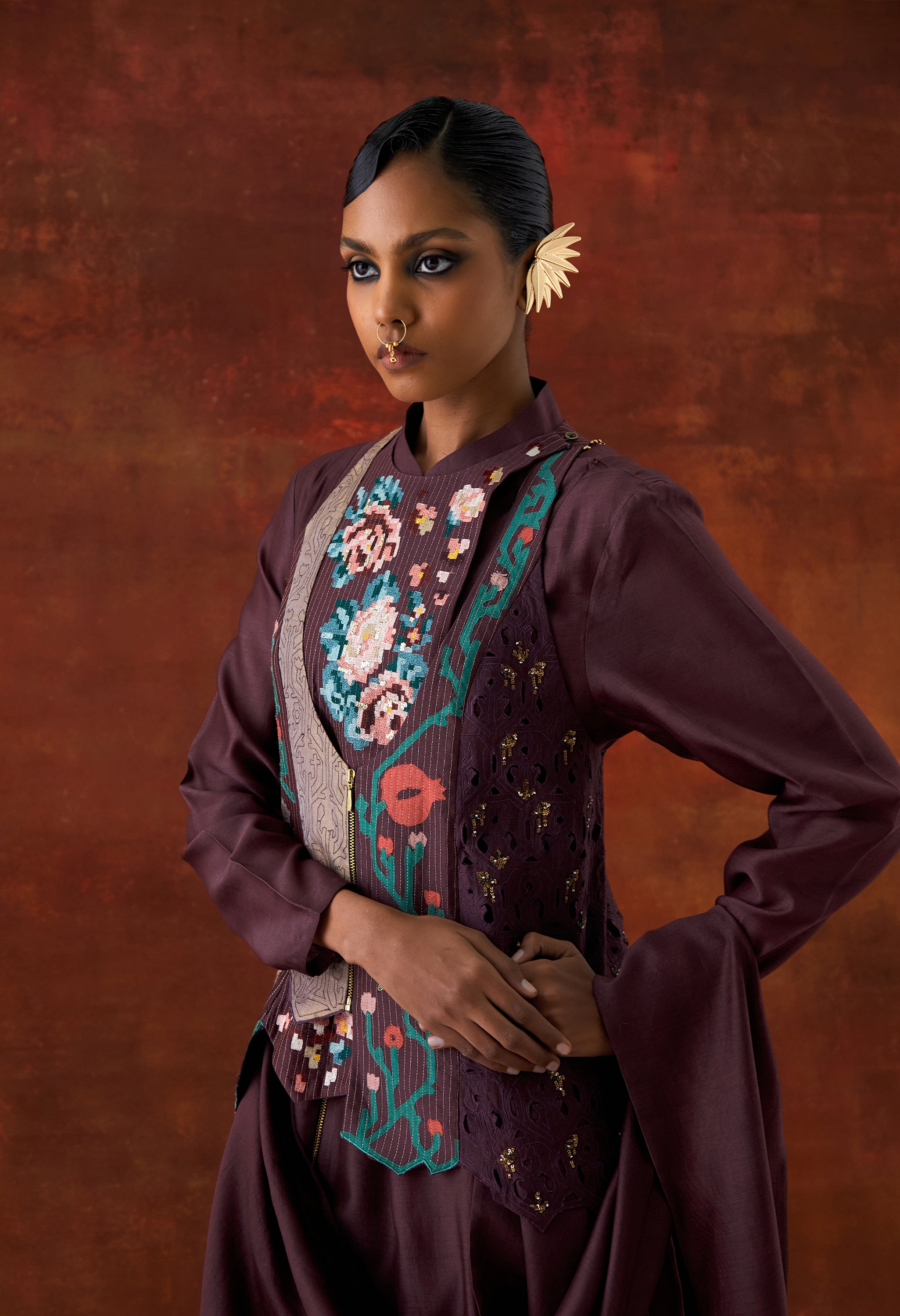 ANGRAKHA STYLE JACKET WITH ZIPPERED KURTA AND PANTS