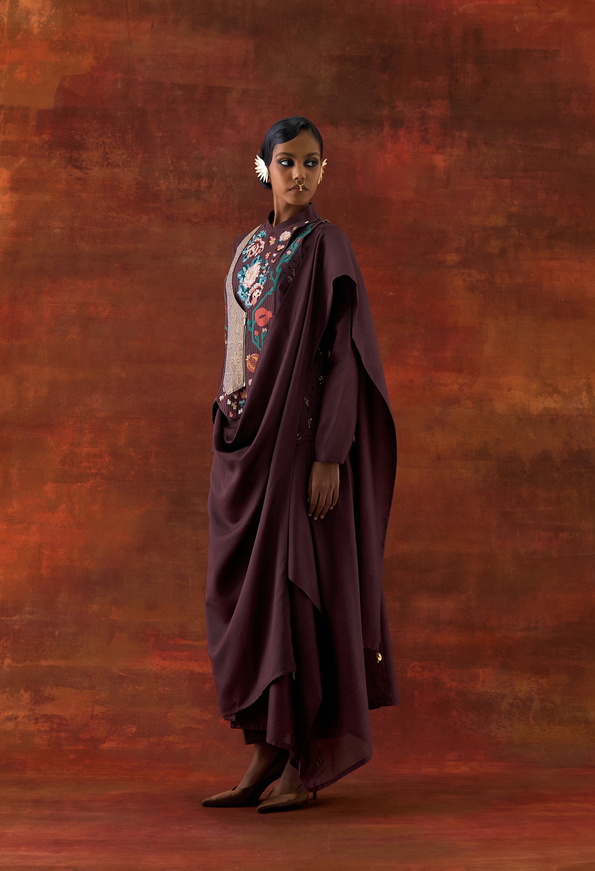 ANGRAKHA STYLE JACKET WITH ZIPPERED KURTA AND PANTS