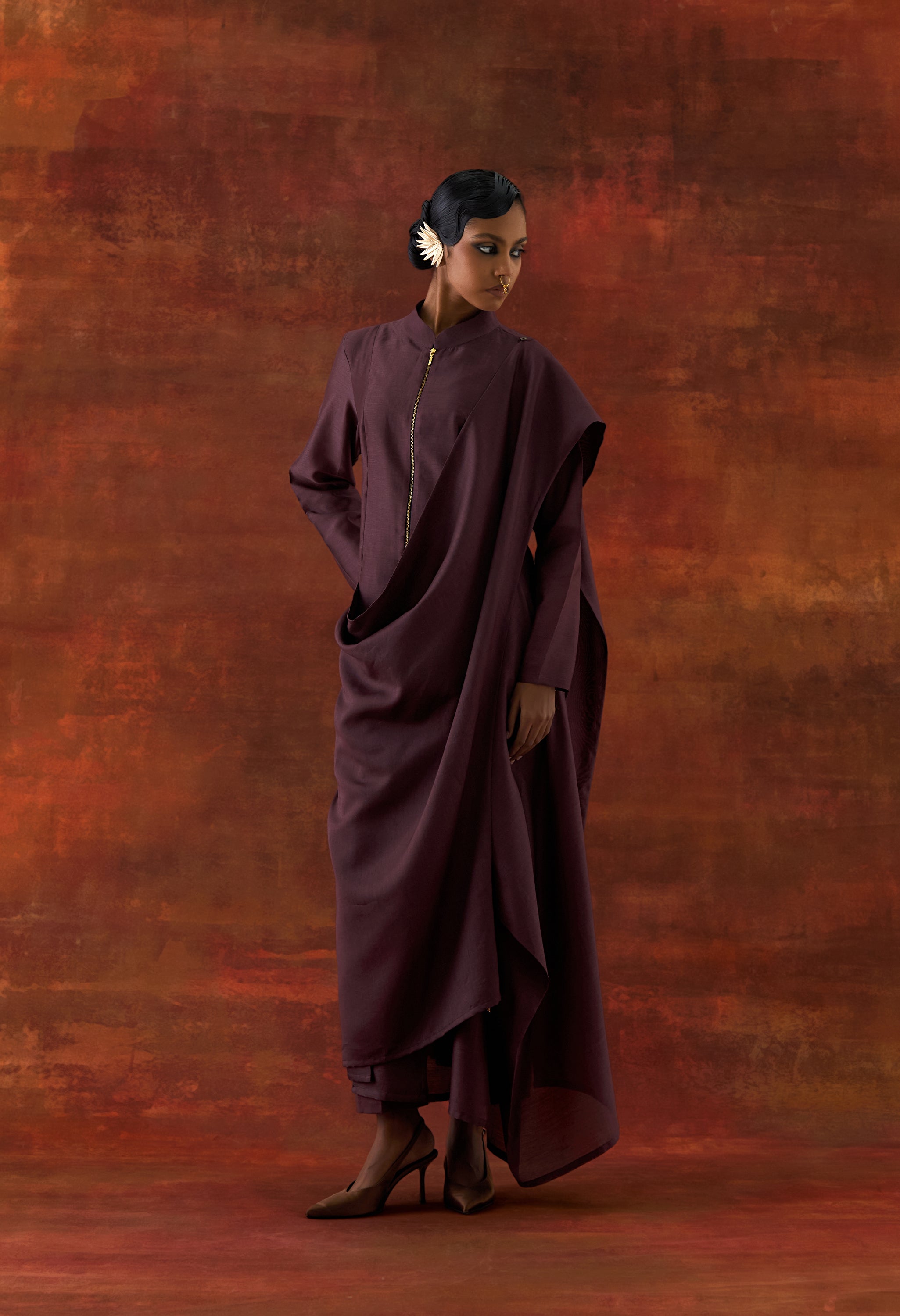 ANGRAKHA STYLE JACKET WITH ZIPPERED KURTA AND PANTS