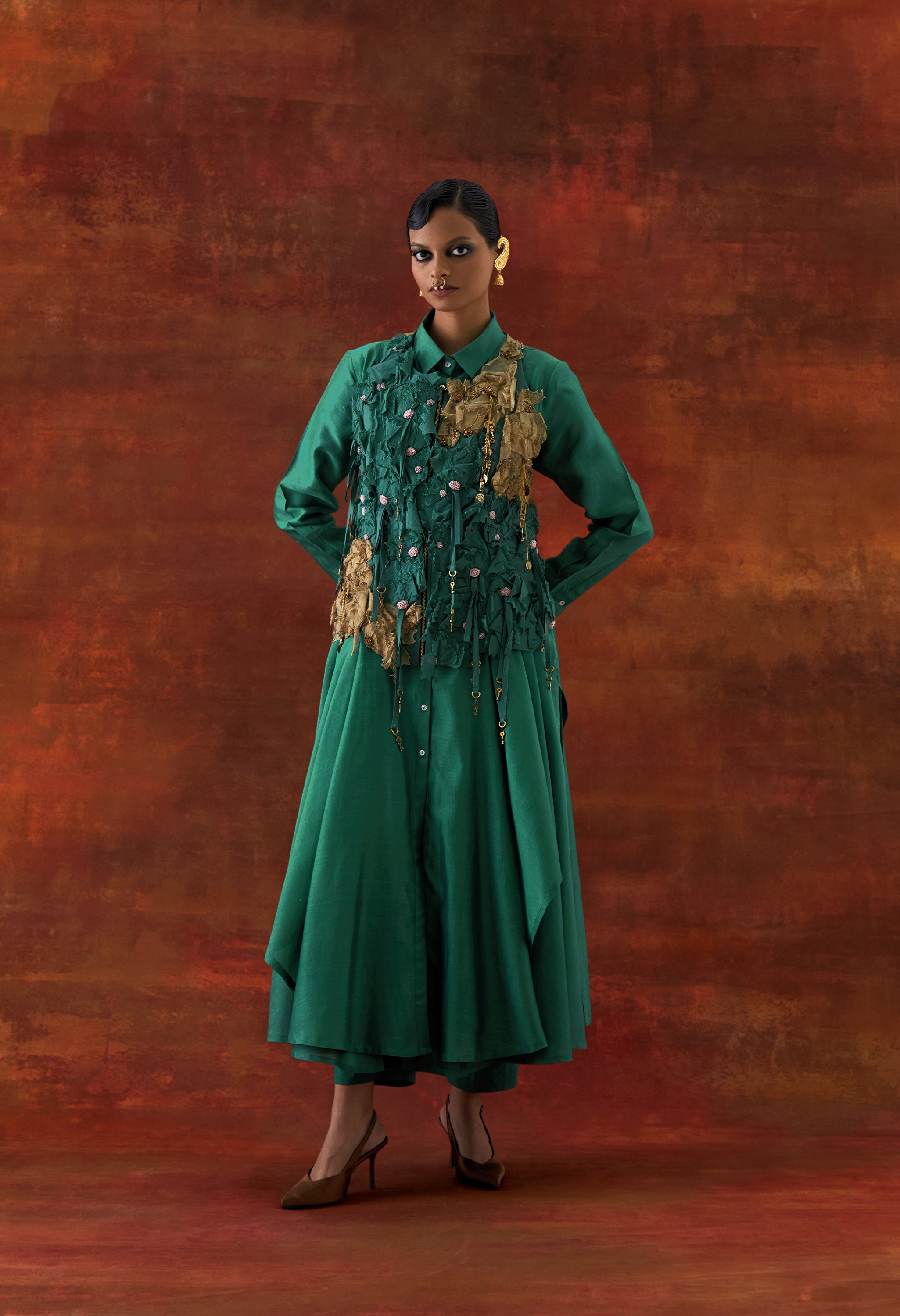 3D FLOWER RACER BACK JACKET + CASCADE SHIRT WITH PANTS