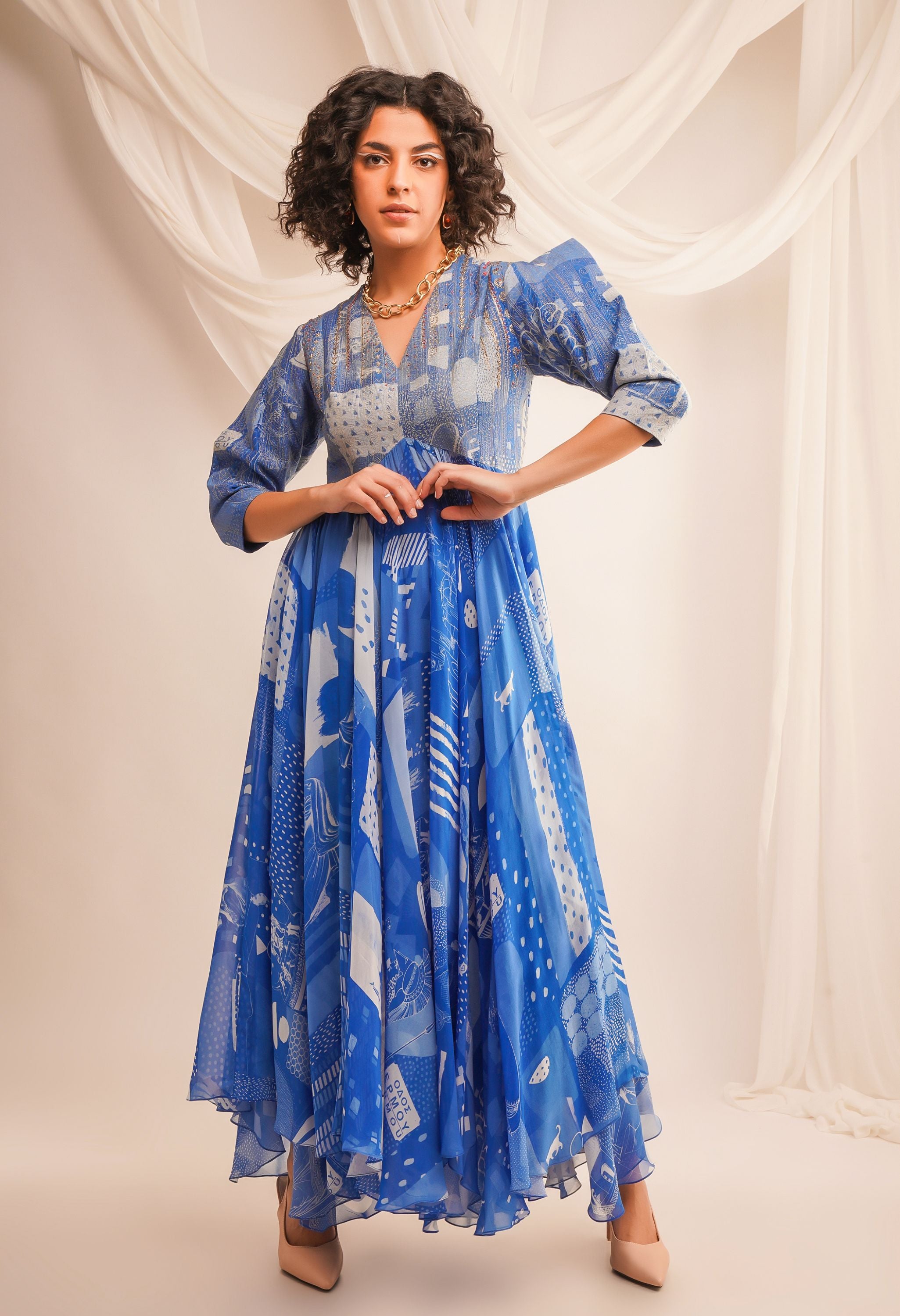 ZARI QUILTED YOKE ANARKALI + PANTS