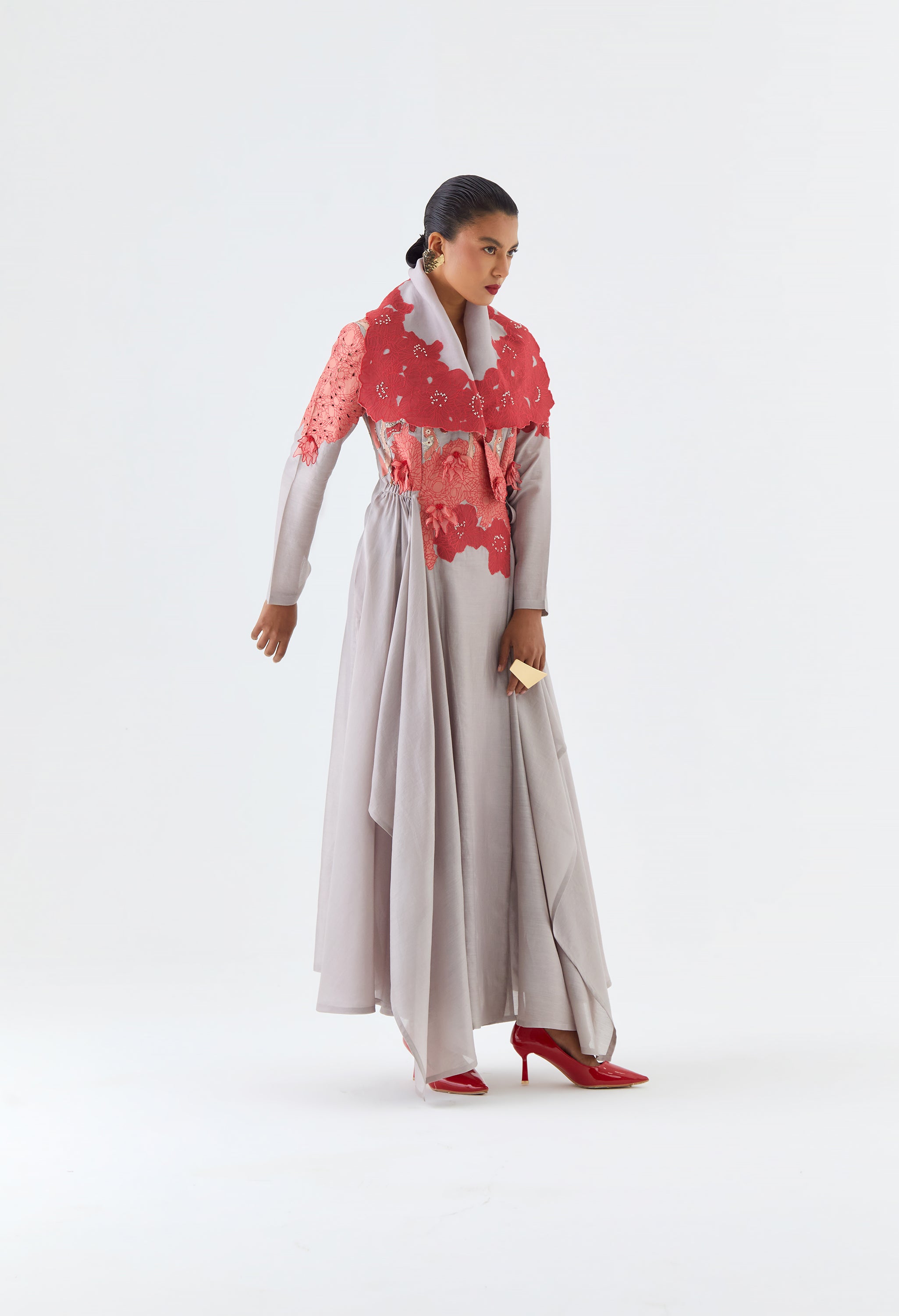 DRAPED COLLAR ANGRAKHA WITH PANTS