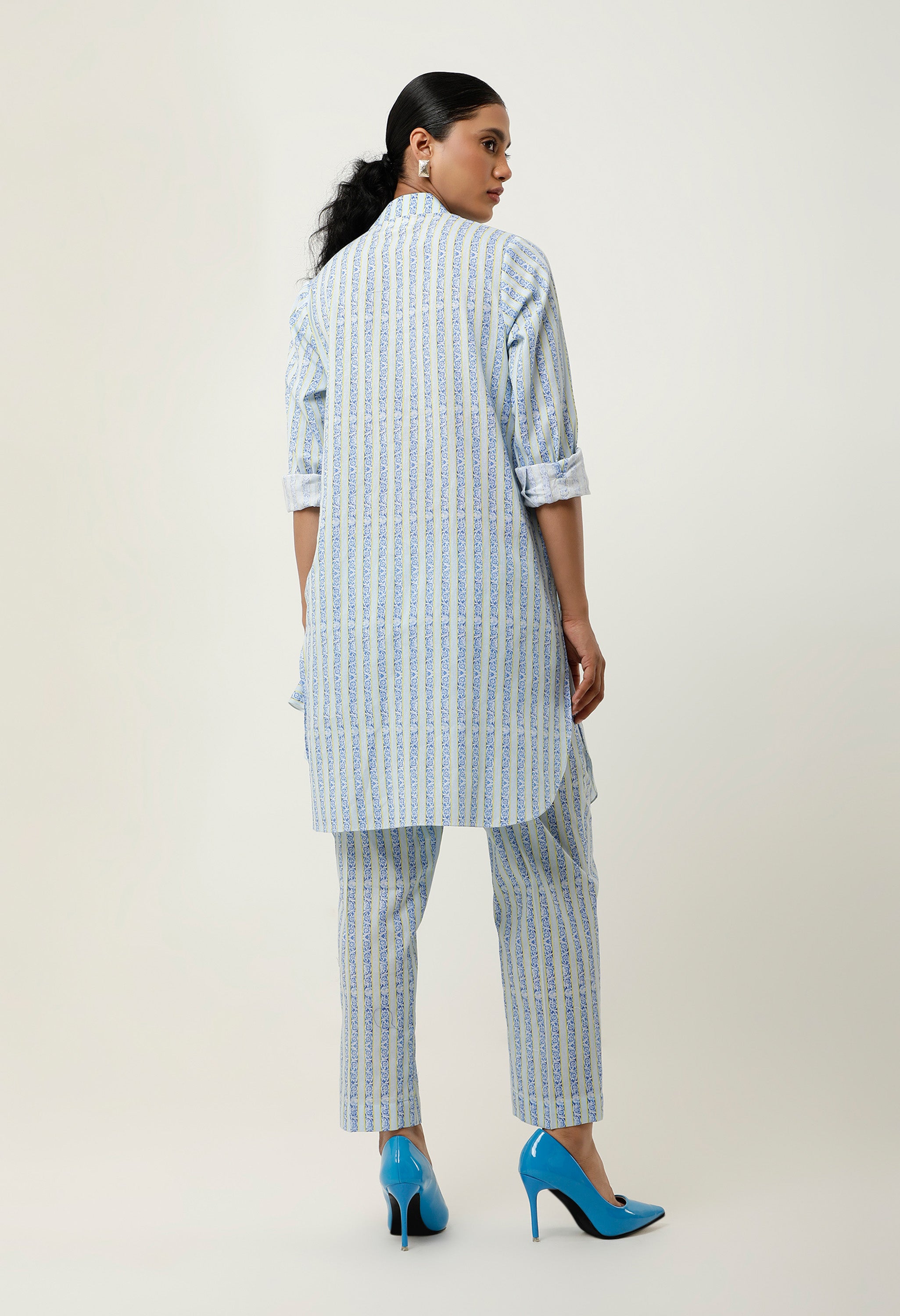 STRIPED PRINTED ASSYMTRICAL CO ORD