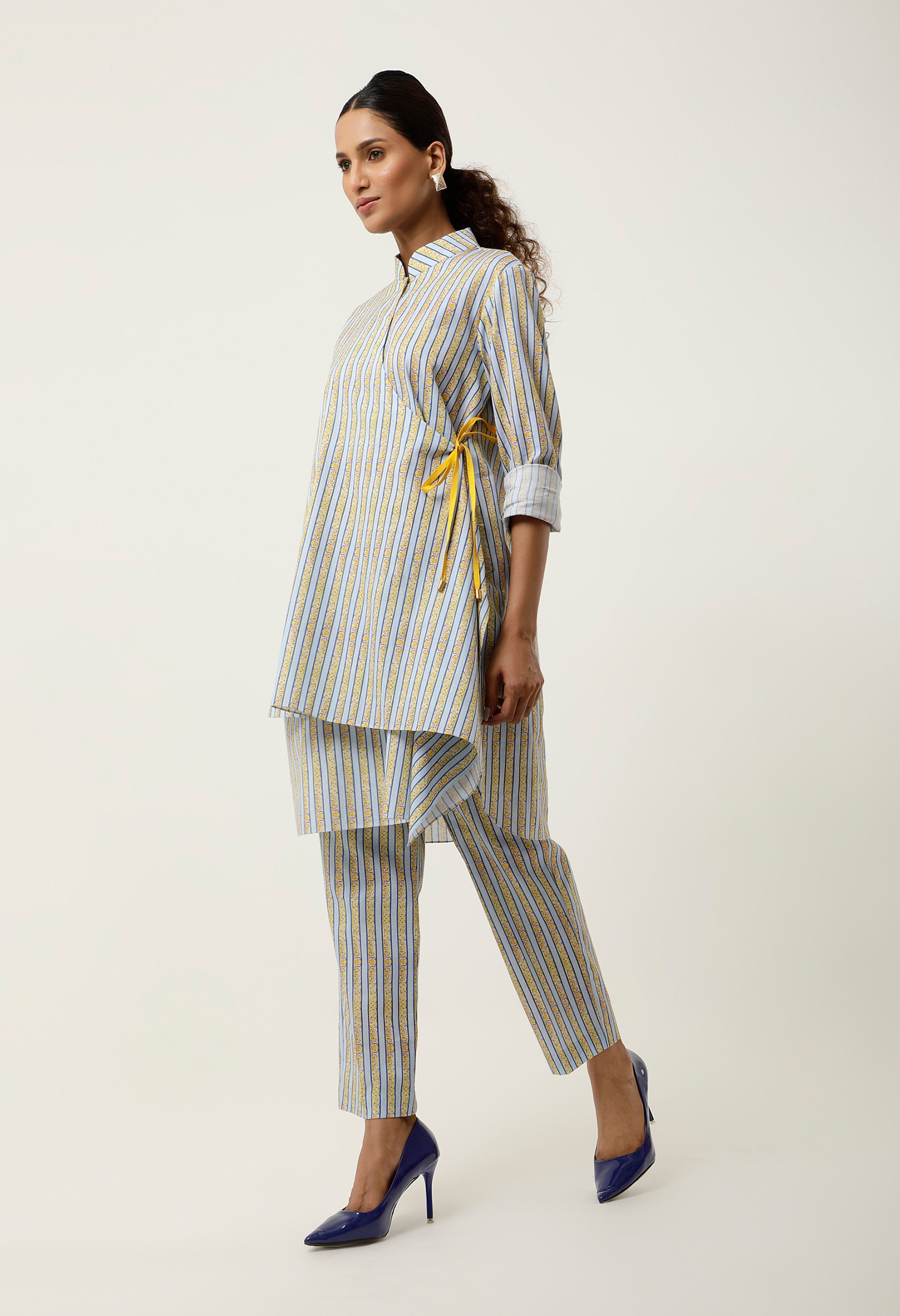 STRIPED PRINTED ASSYMTRICAL CO ORD