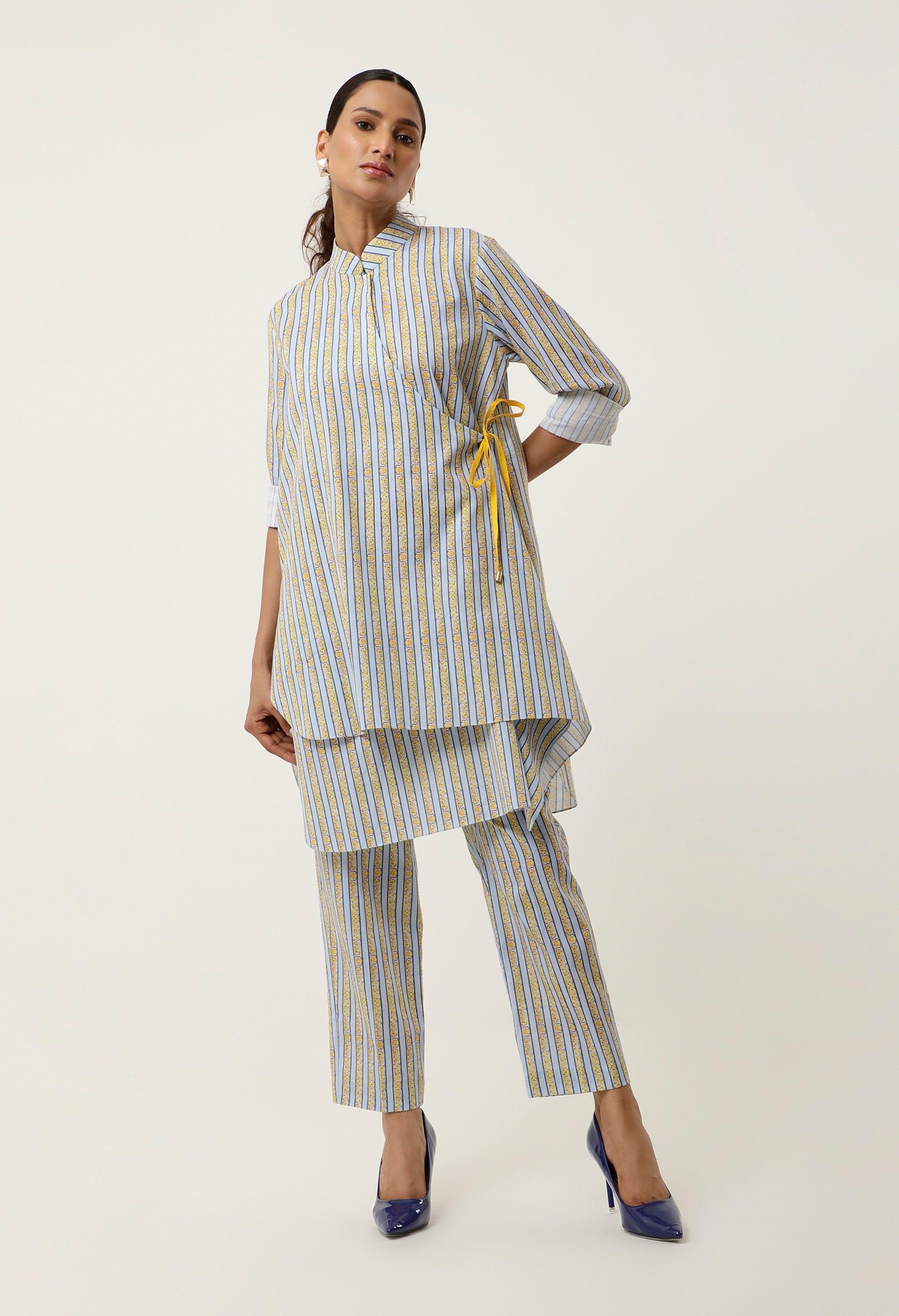 STRIPED PRINTED ASSYMTRICAL CO ORD