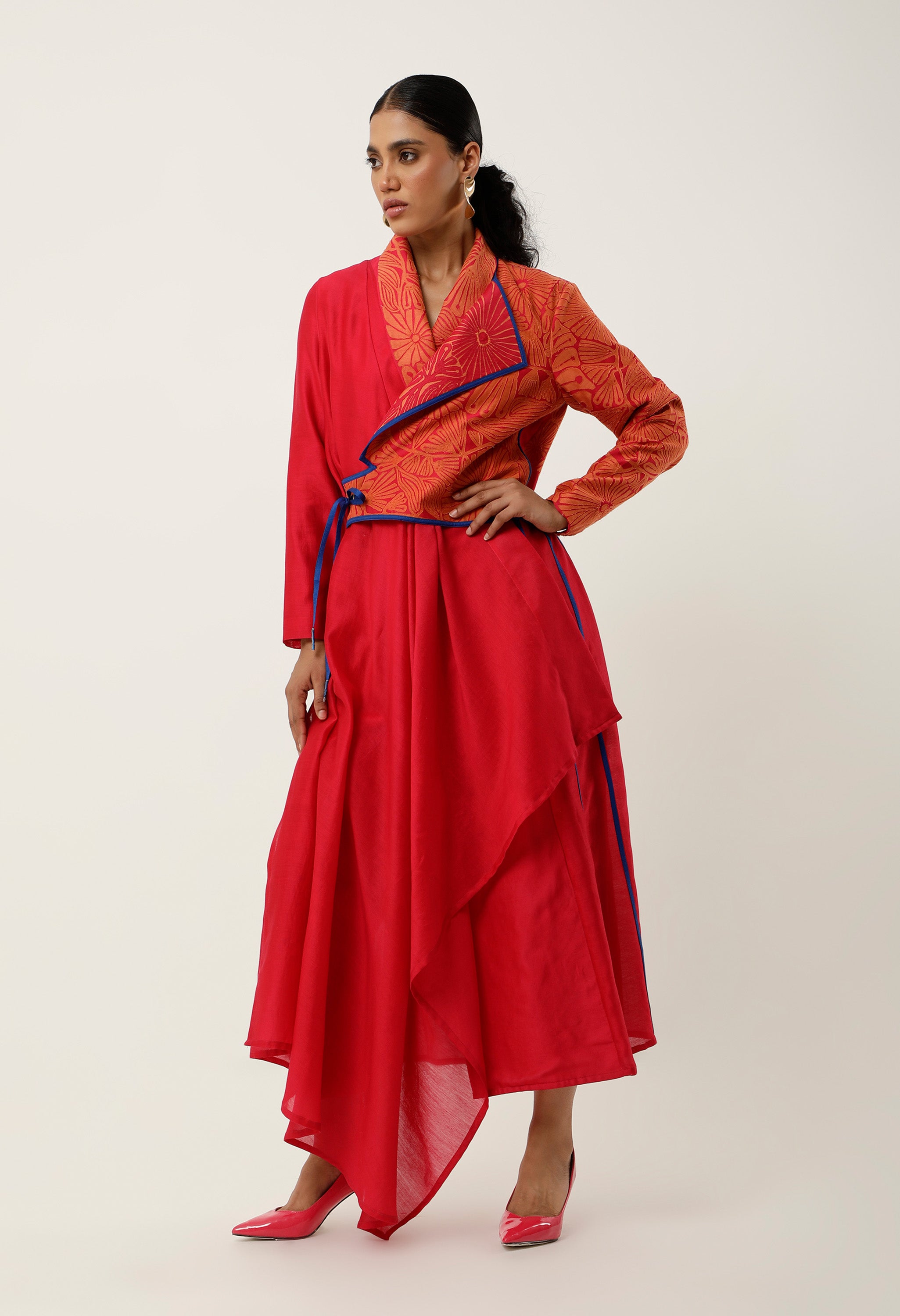 ASSYMTRICAL OVERLAP ANGRAKHA WITH CUTWORK EMB AND PANTS