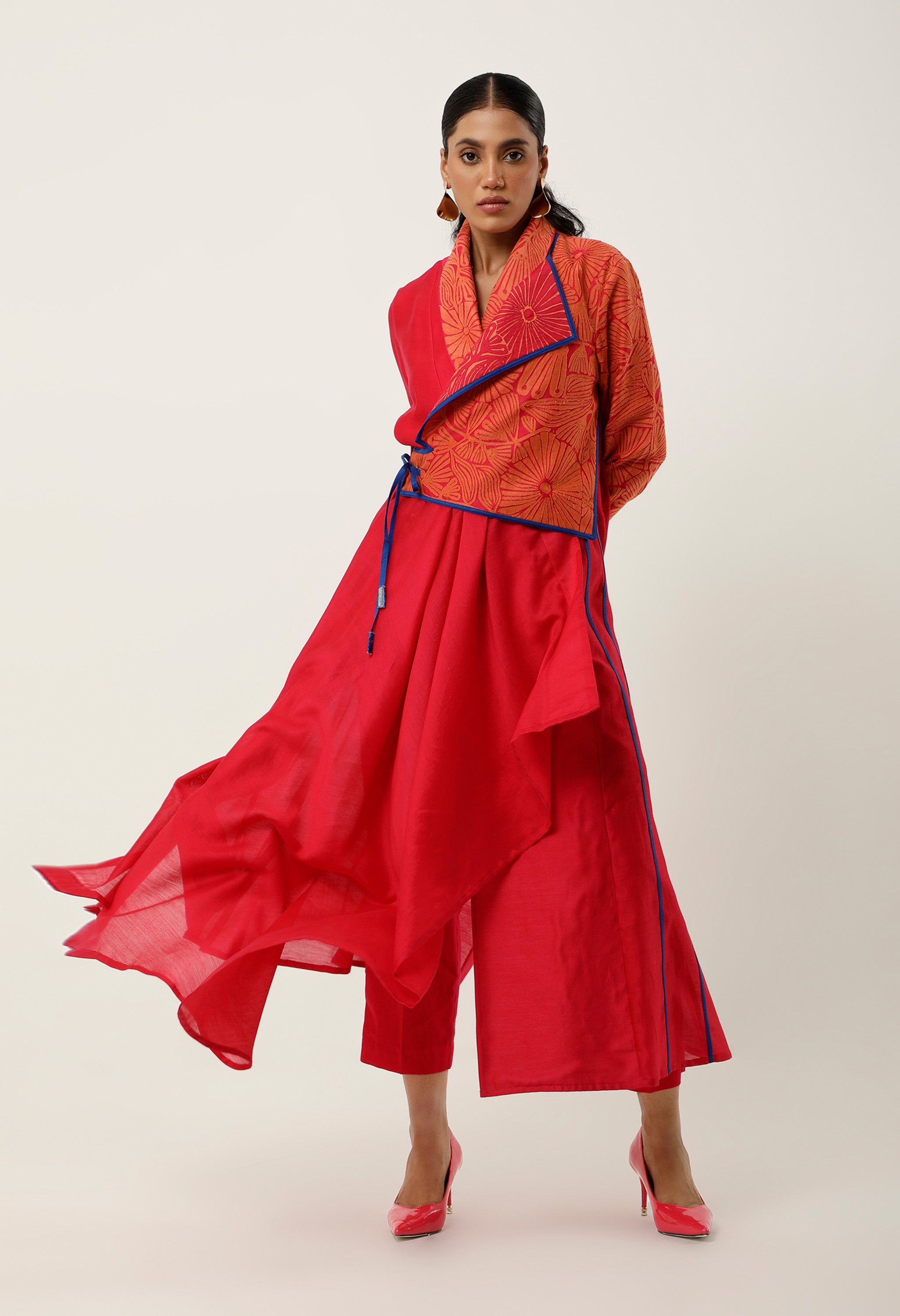 ASSYMTRICAL OVERLAP ANGRAKHA WITH CUTWORK EMB AND PANTS