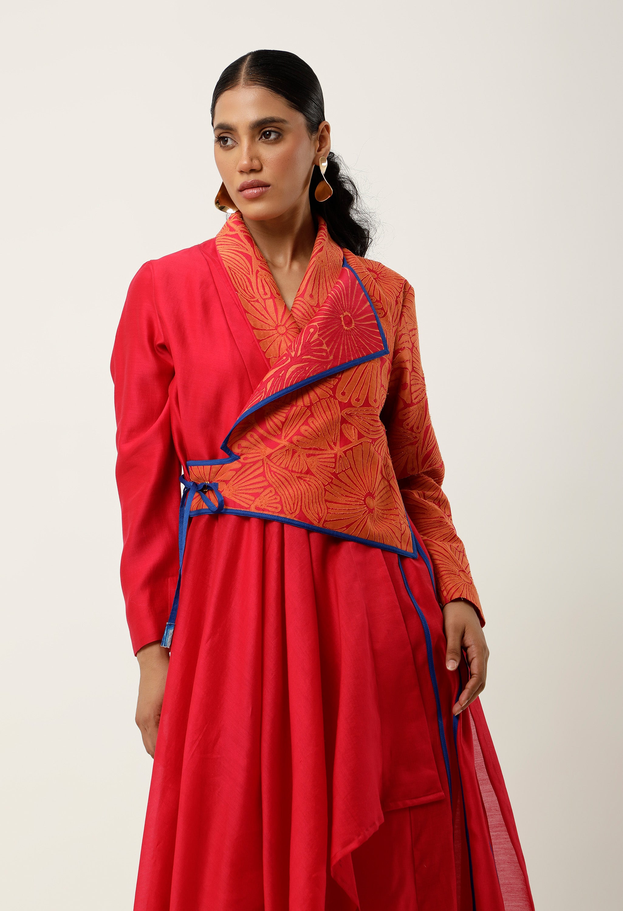 ASSYMTRICAL OVERLAP ANGRAKHA WITH CUTWORK EMB AND PANTS