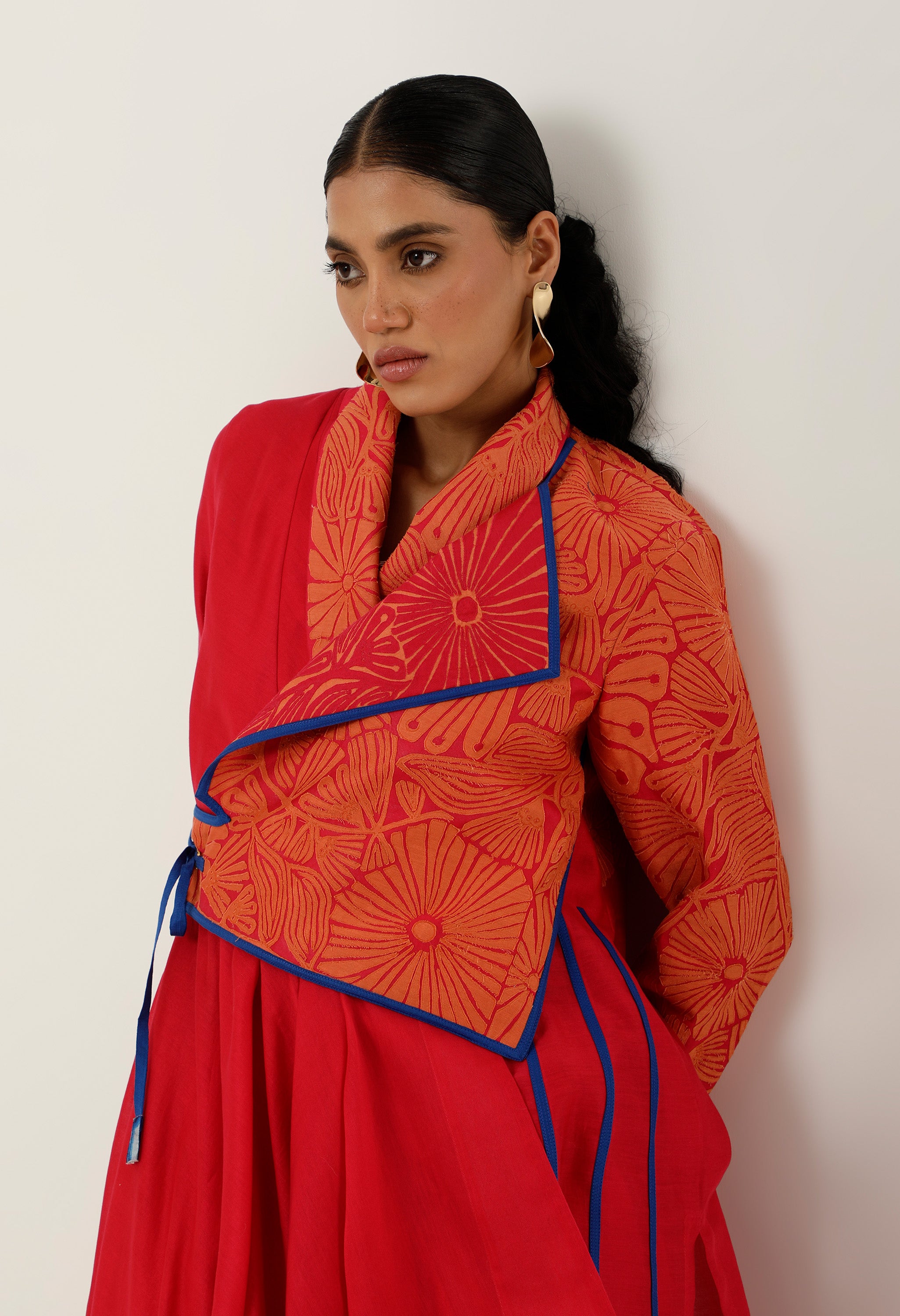 ASSYMTRICAL OVERLAP ANGRAKHA WITH CUTWORK EMB AND PANTS