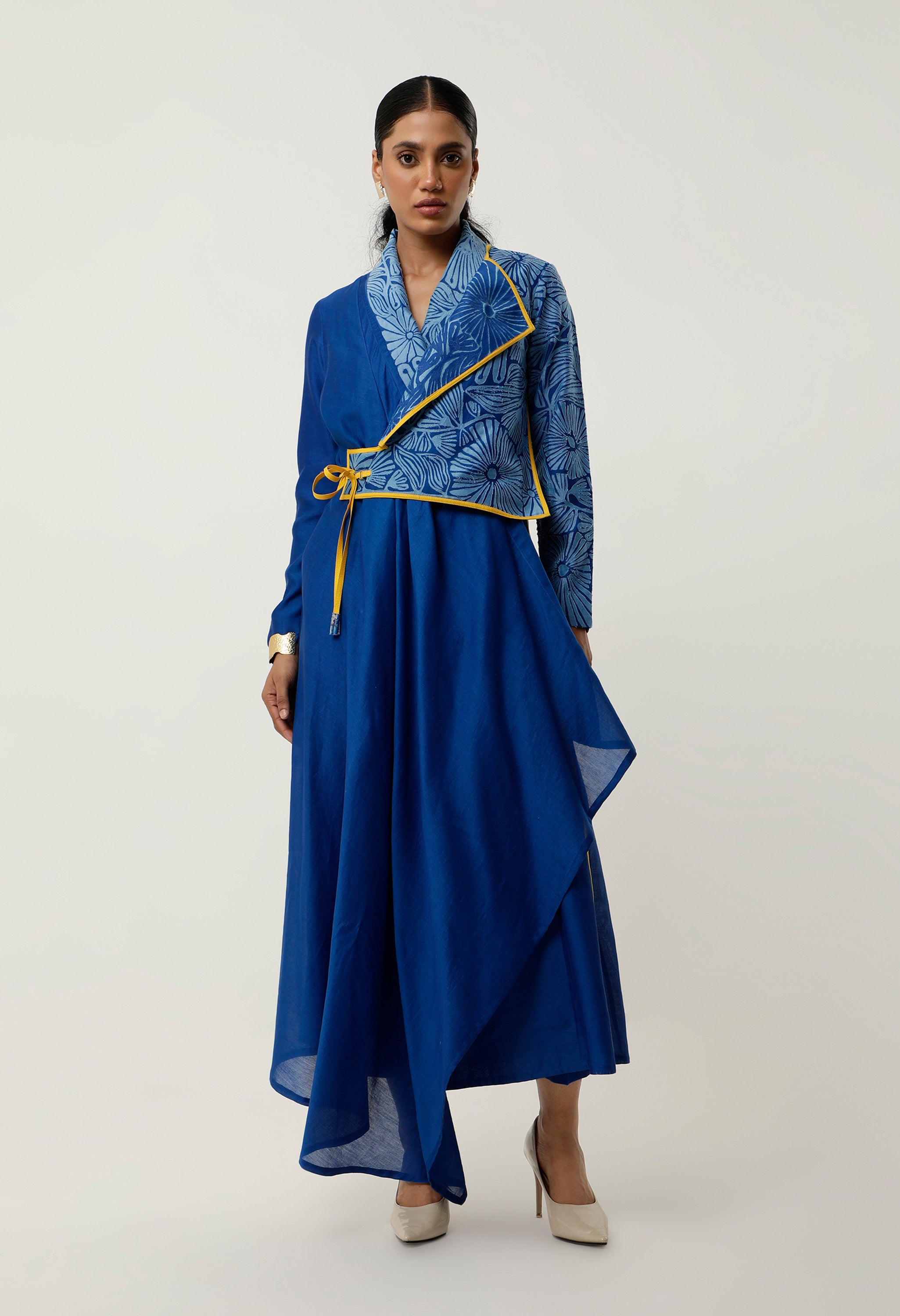 ASSYMTRICAL OVERLAP ANGRAKHA WITH CUTWORK EMB AND PANTS