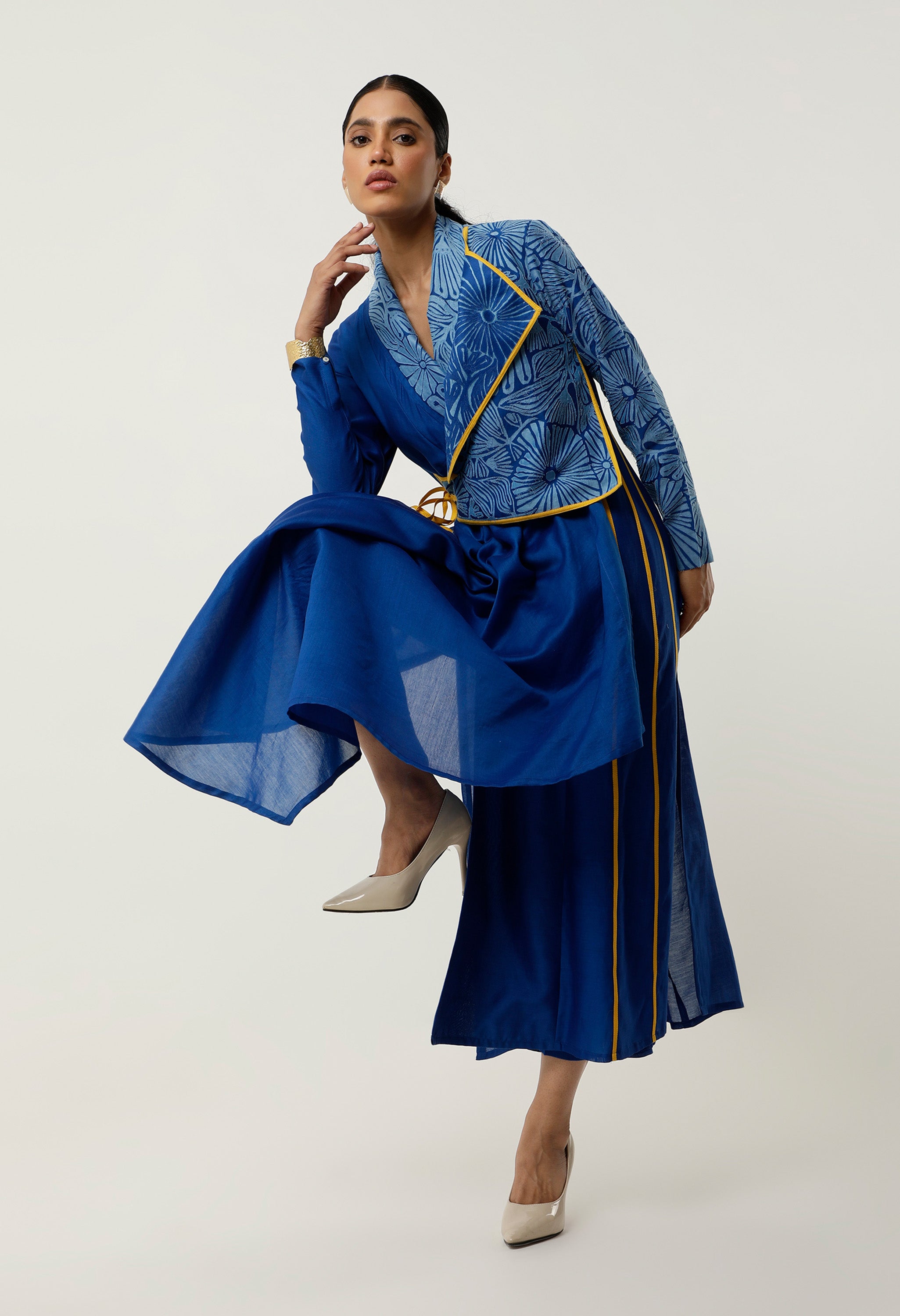 ASSYMTRICAL OVERLAP ANGRAKHA WITH CUTWORK EMB AND PANTS