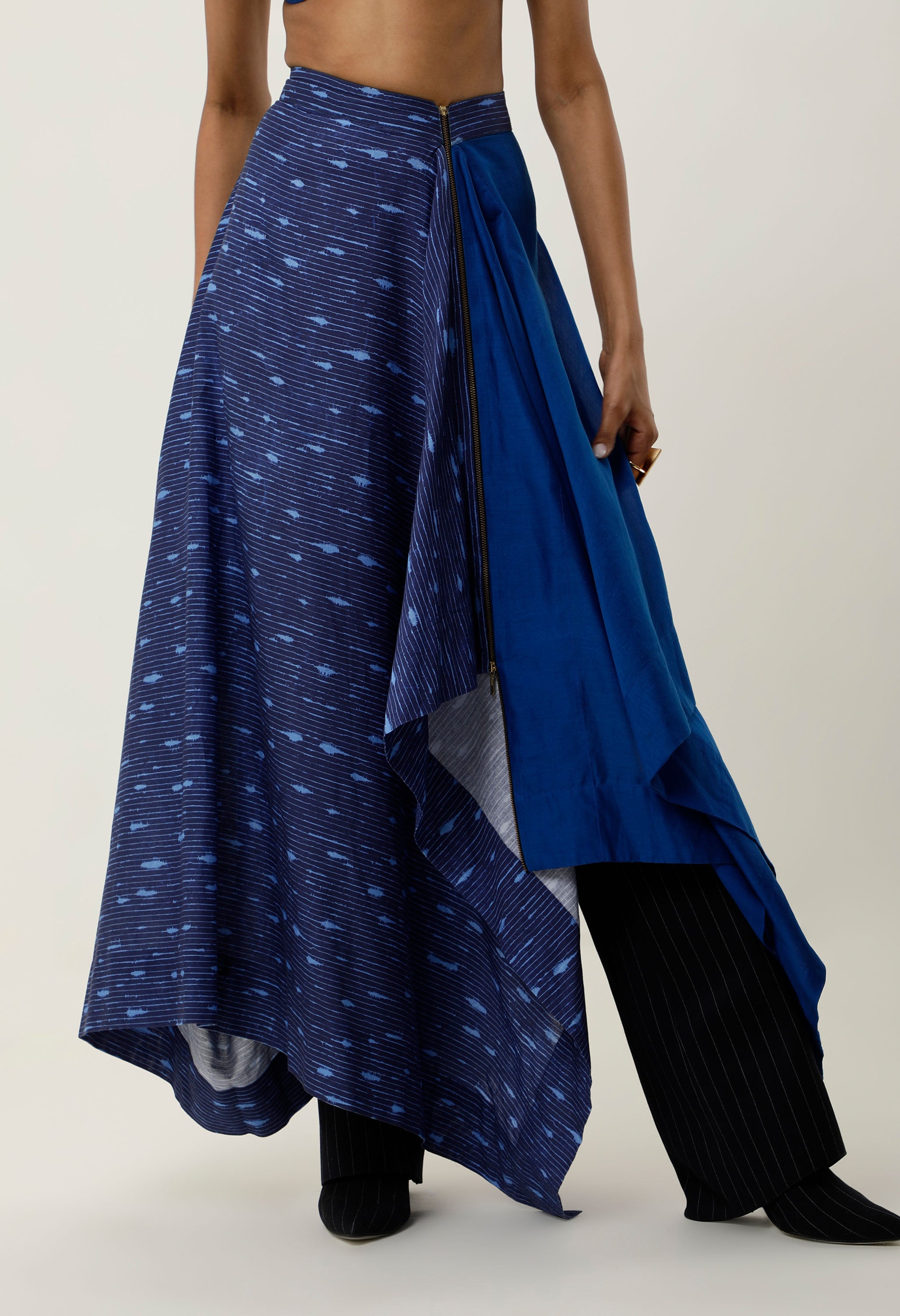 ASSYMETRICAL HALF PRINTED LINEN SKIRT