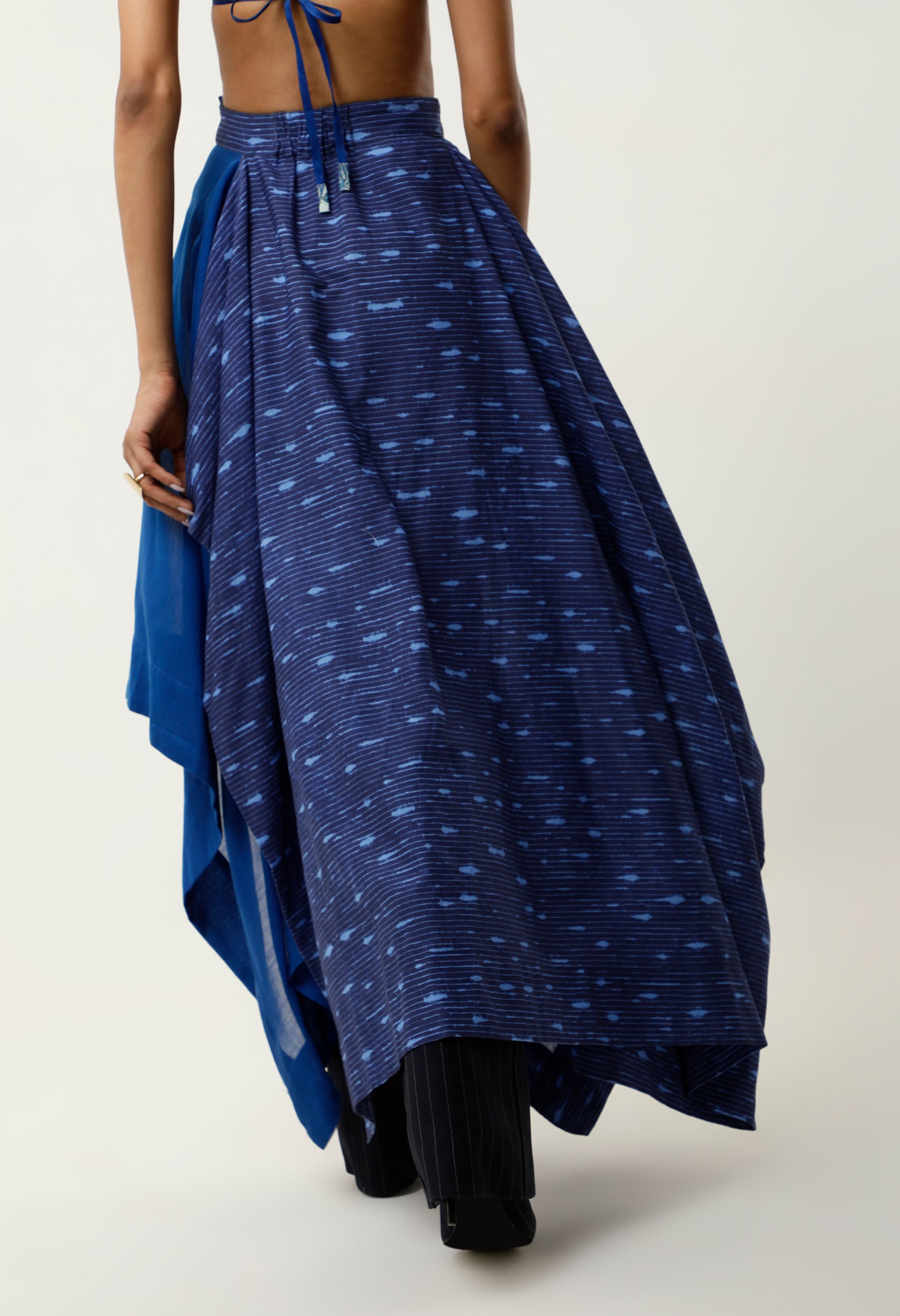 ASSYMETRICAL HALF PRINTED LINEN SKIRT