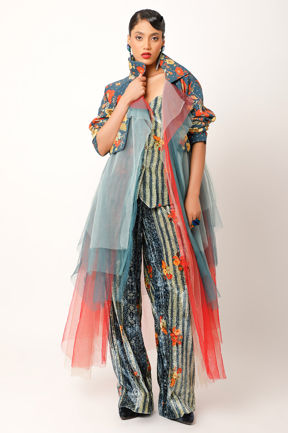 PRINTED TULLE TRENCH