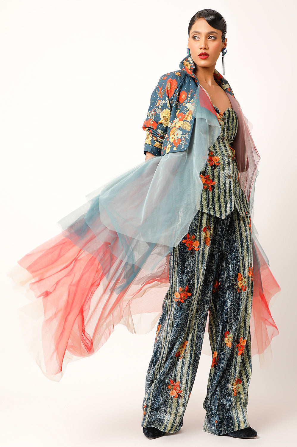 PRINTED TULLE TRENCH