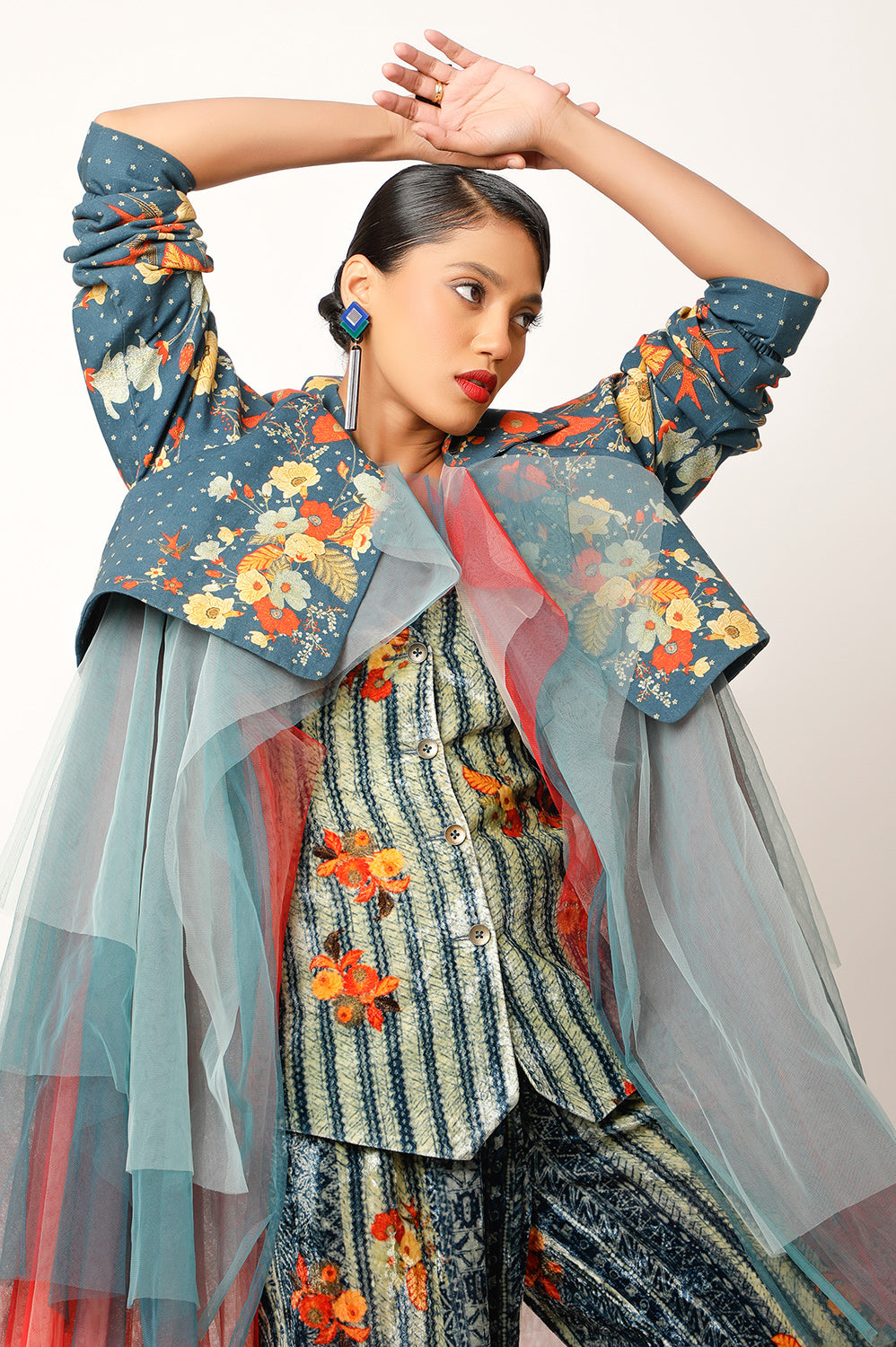 PRINTED TULLE TRENCH