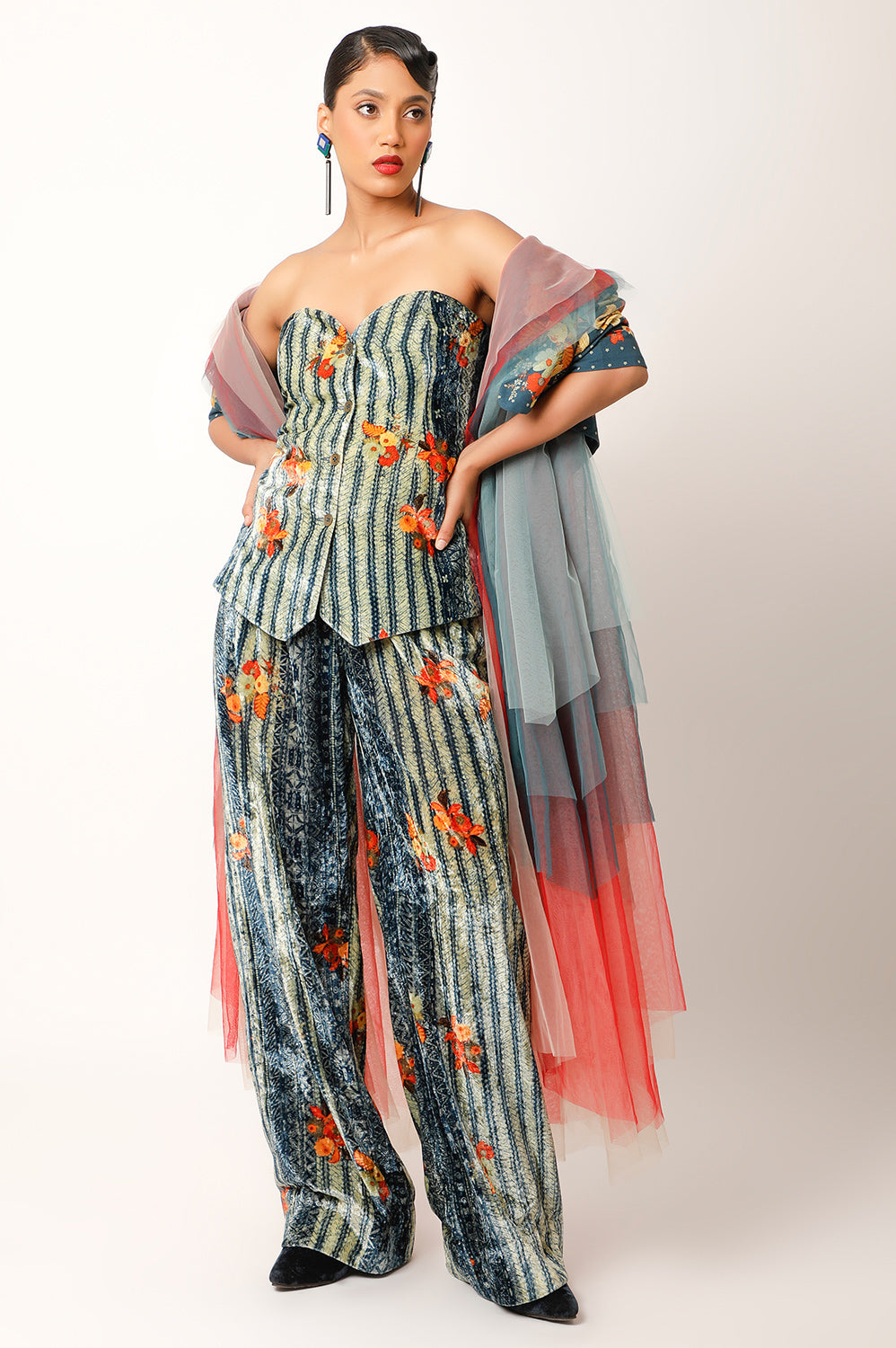 PRINTED TULLE TRENCH