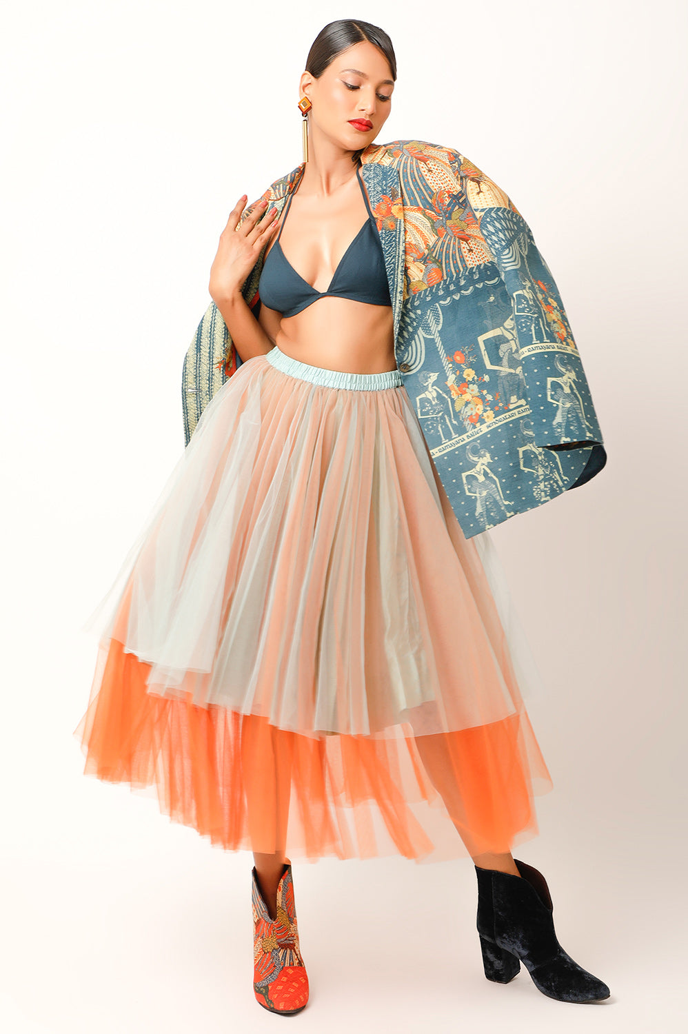 RAMAYANA PRINTED JACKET WITH SKIRT
