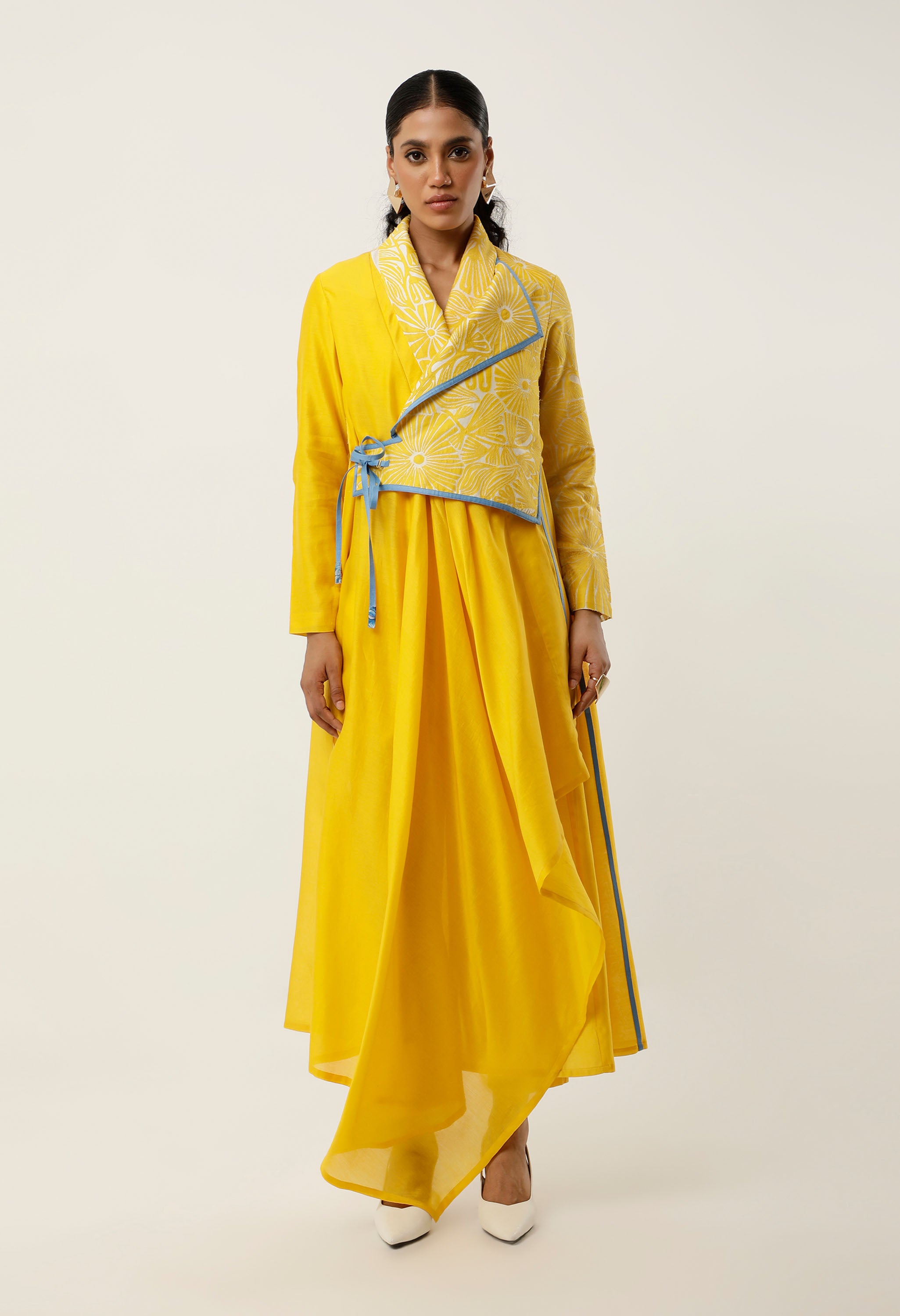 ASSYMTRICAL OVERLAP ANGRAKHA WITH CUTWORK EMB AND PANTS