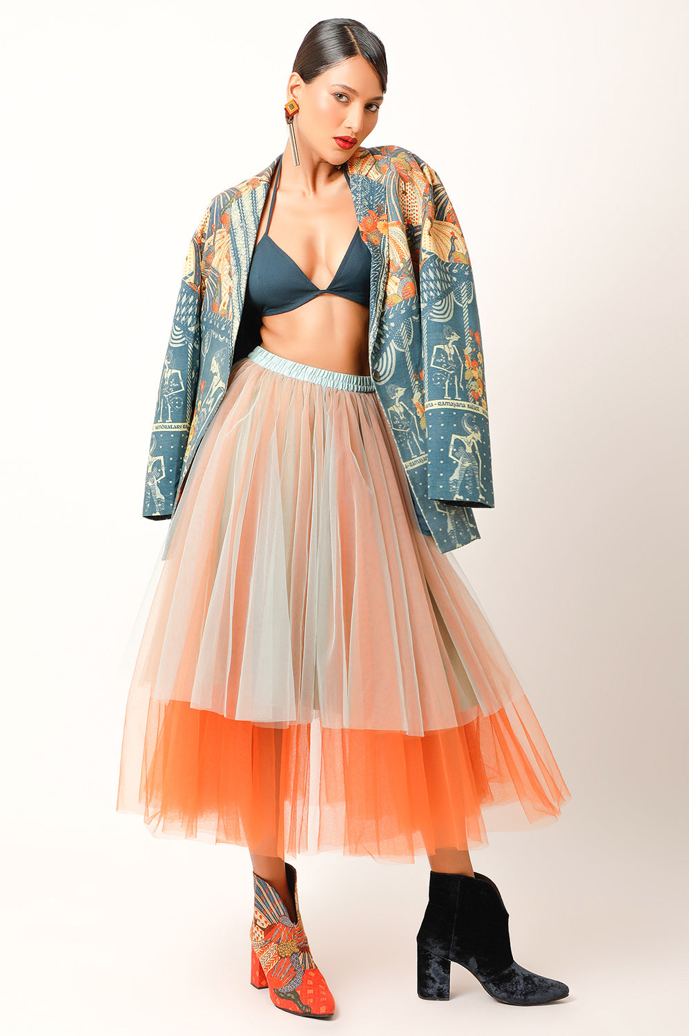 RAMAYANA PRINTED JACKET WITH SKIRT