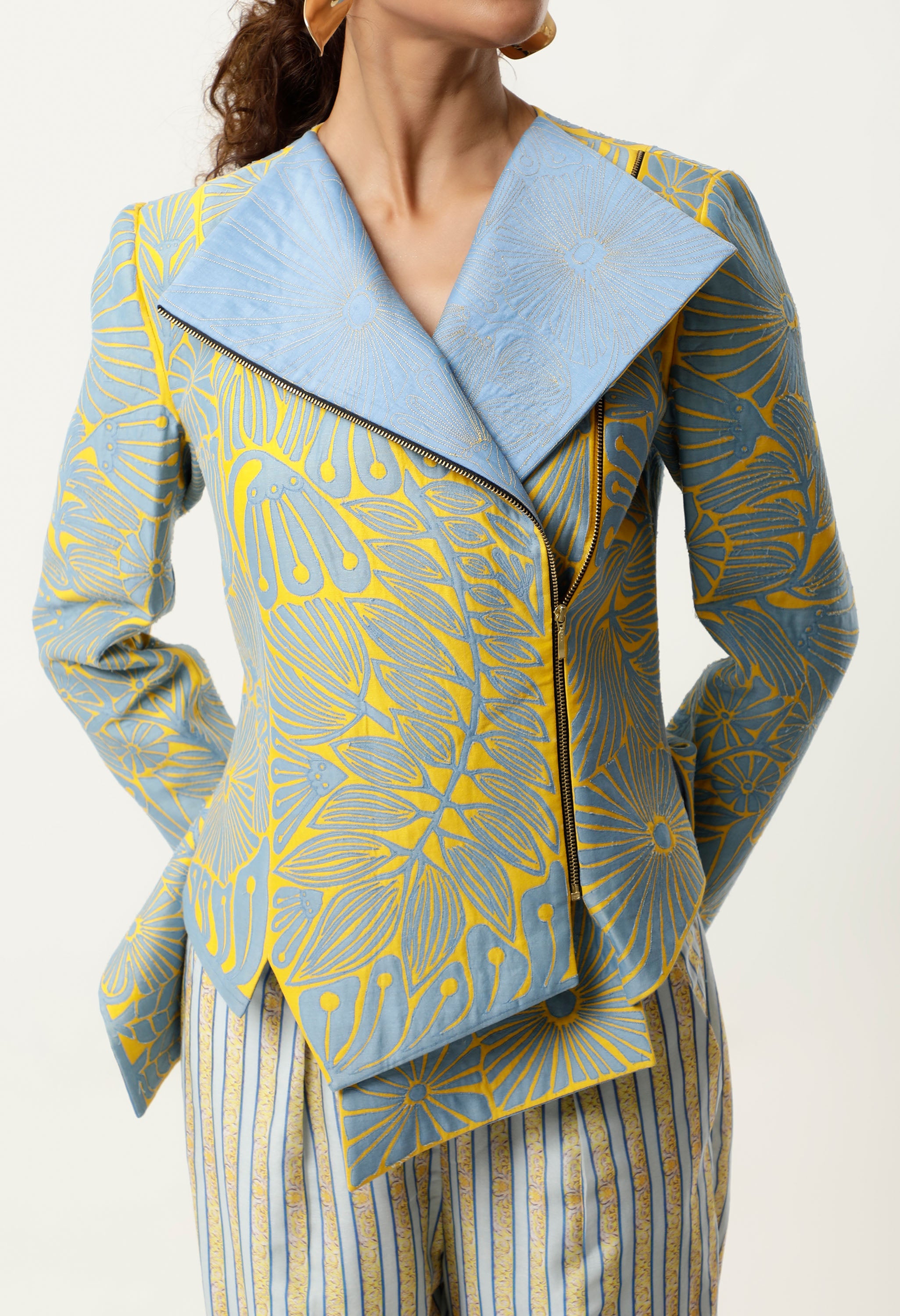 FLORAL CUTWORK JACKET WITH CHANDERI PANTS