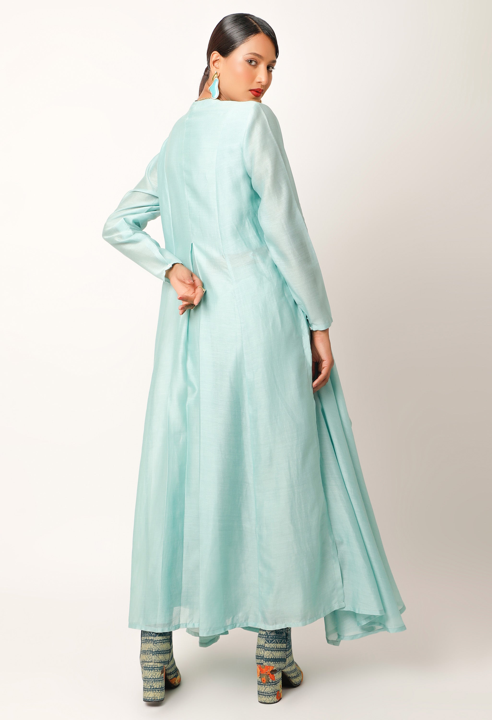 LANDSCAPE EMBROIDERED ZIPPERED ANGRAKHA WITH PANTS