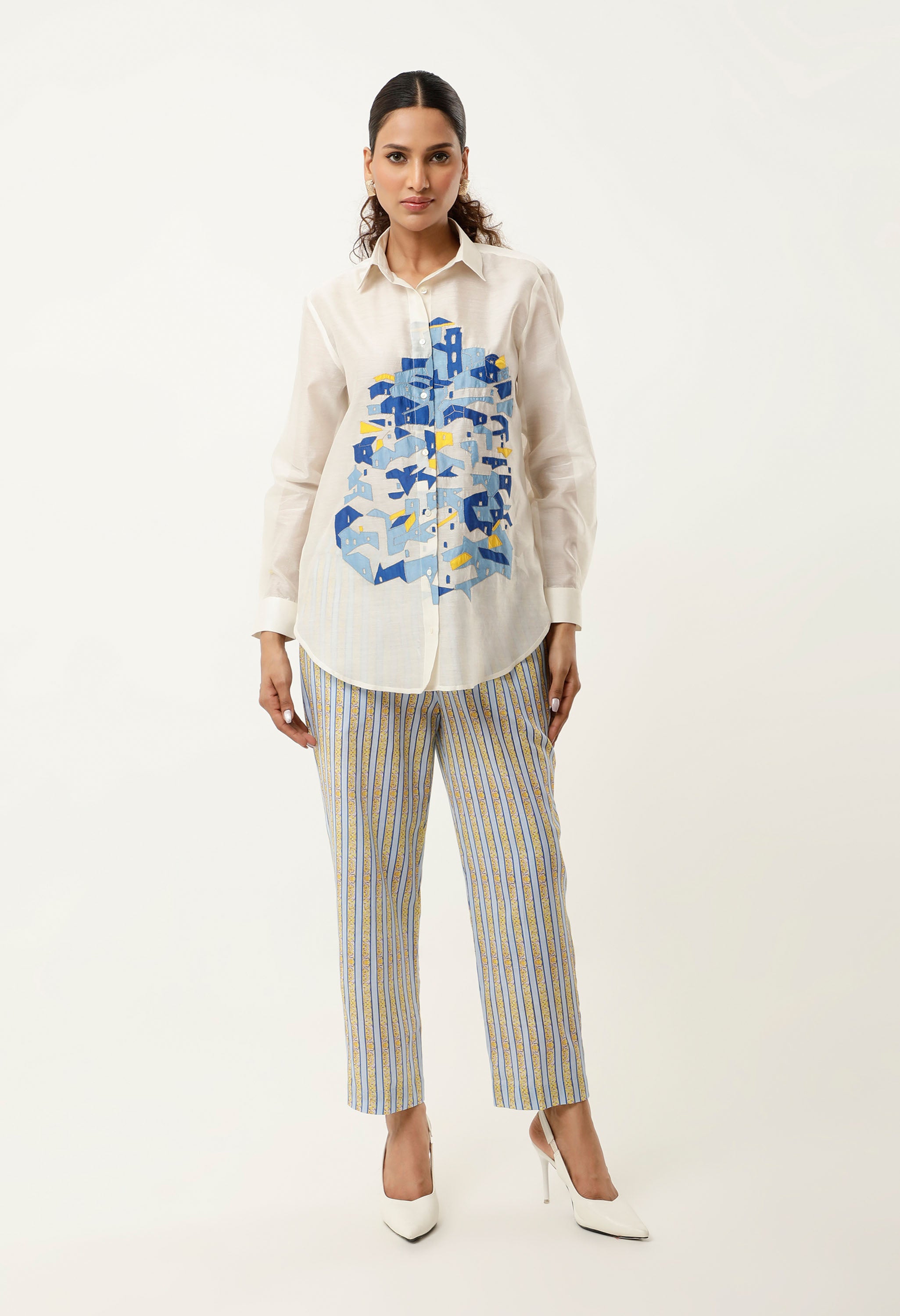 HOUSE EMB SHIRT WITH STRIPED PANTS