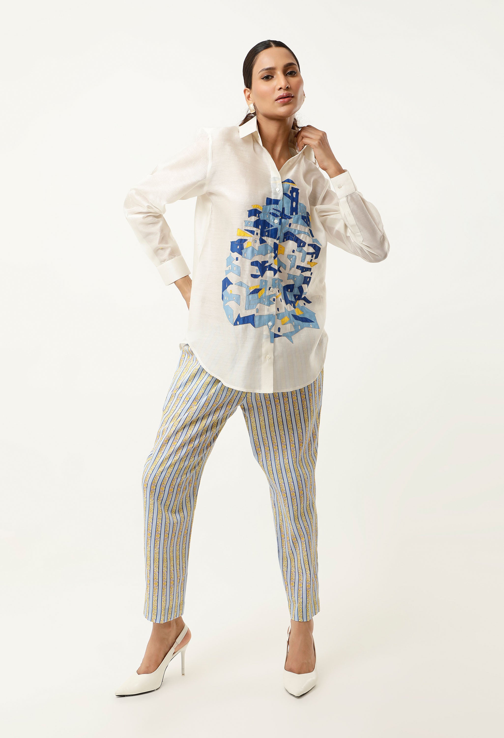 HOUSE EMB SHIRT WITH STRIPED PANTS