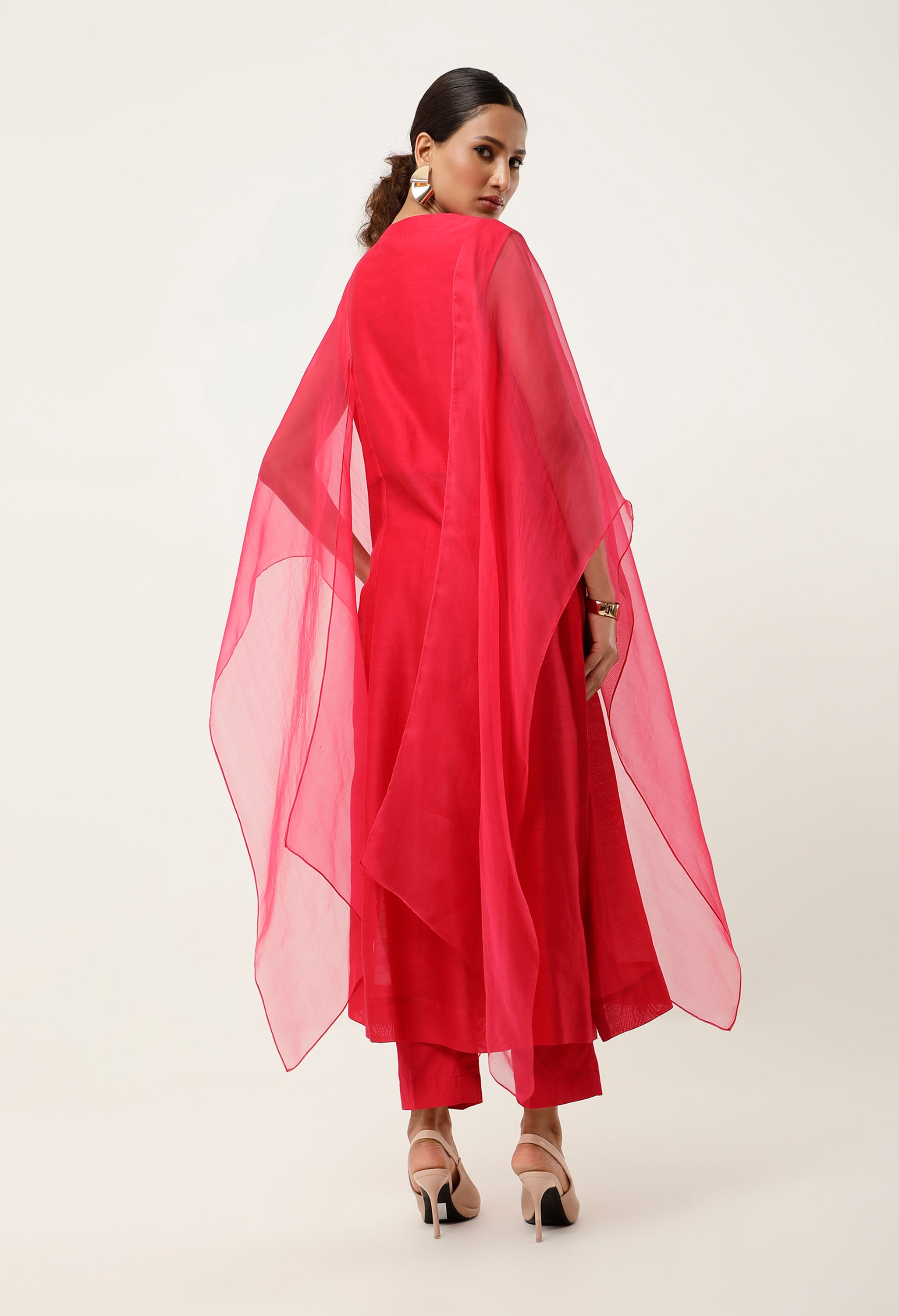 GOLD EMB YOKE CAPE KURTA WITH PANTS