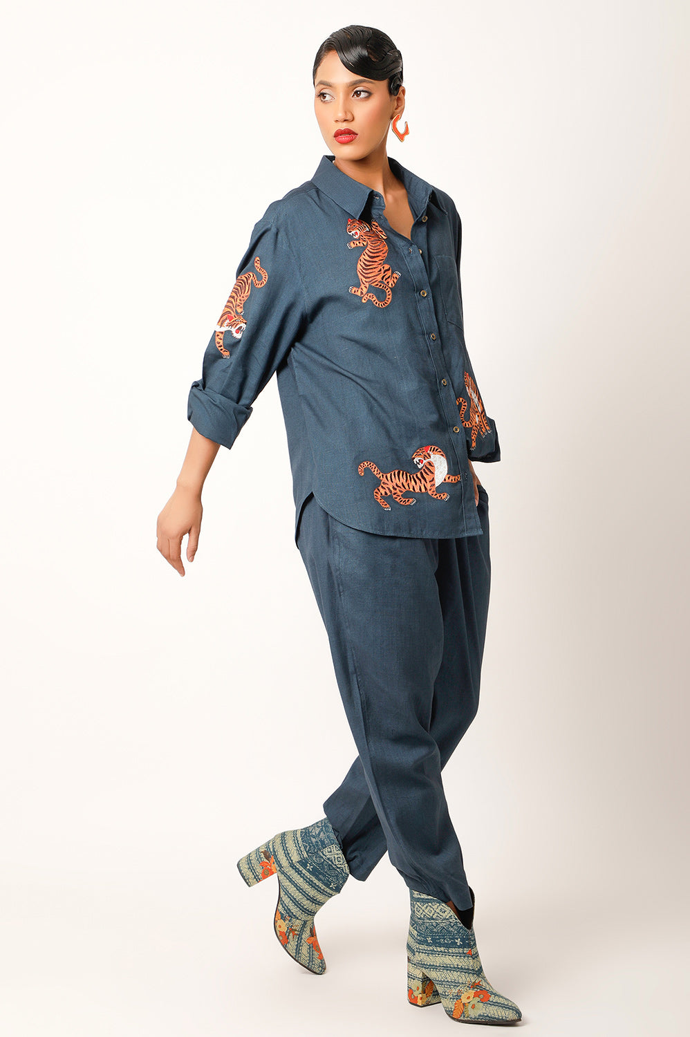 TIGER EMBROIDERED LINEN CO ORD