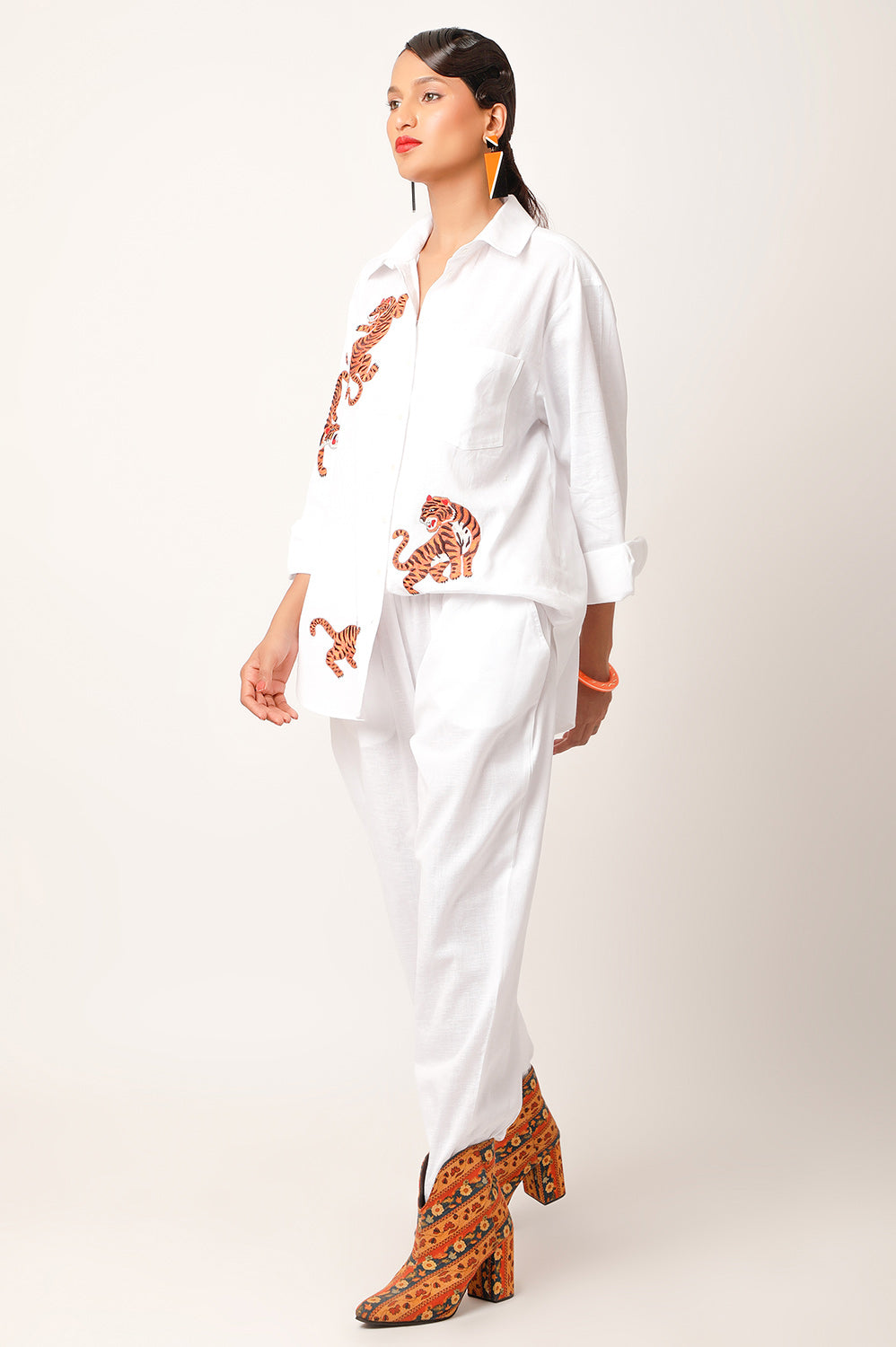 TIGER EMBROIDERED LINEN CO ORD