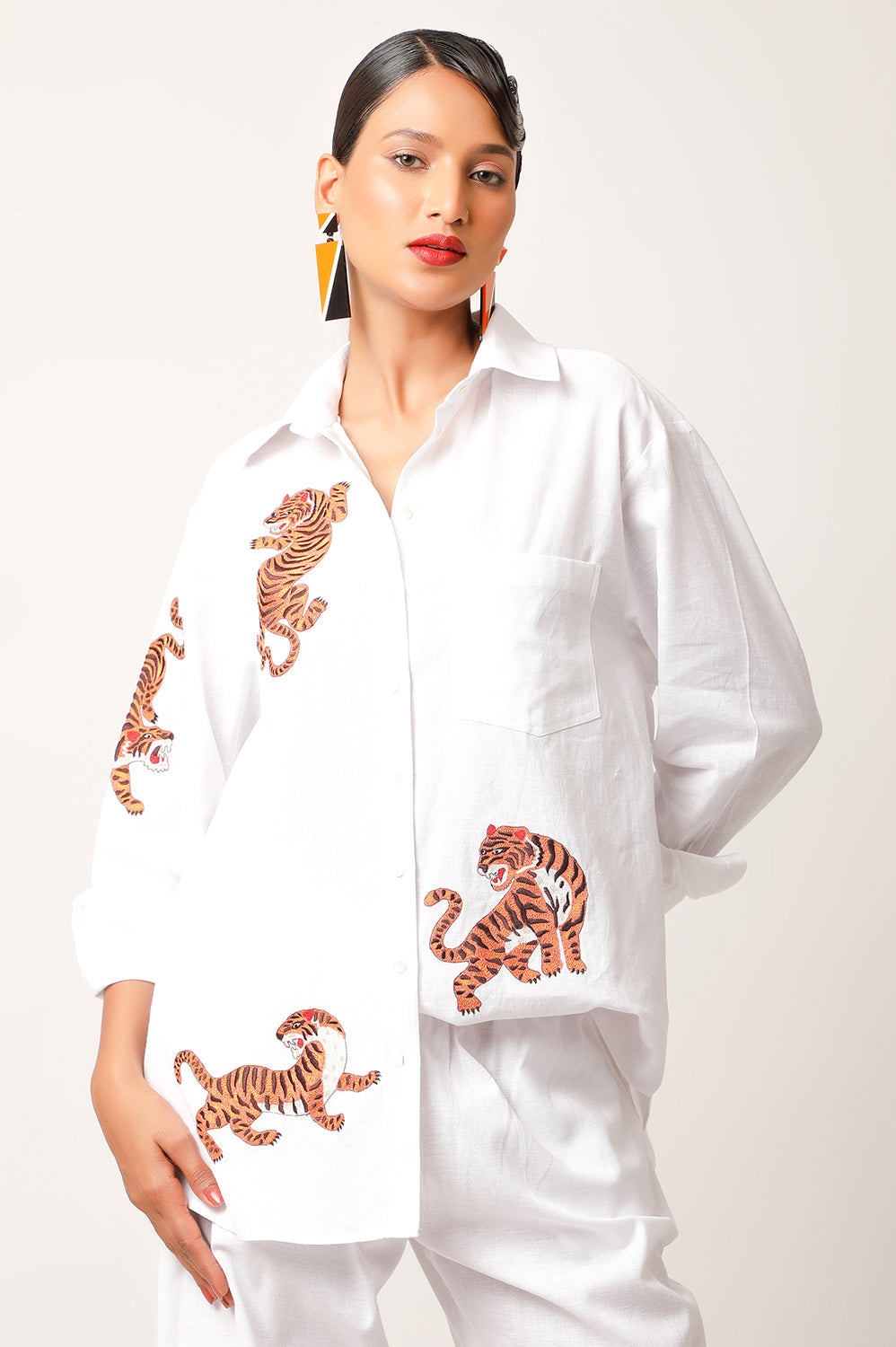 TIGER EMBROIDERED LINEN CO ORD