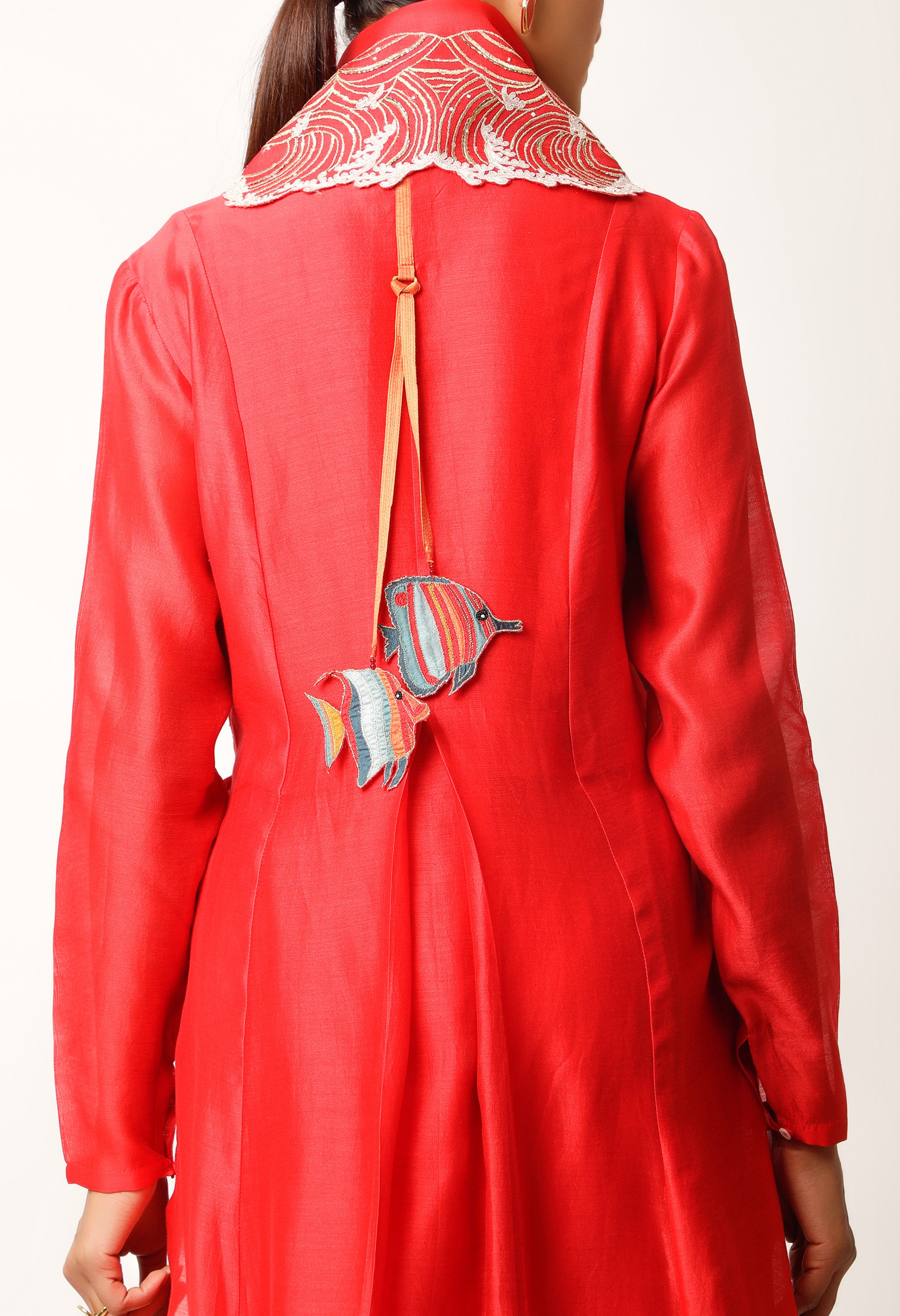 WAVES EMBROIDERED DRAPED COLLAR ANGRAKHA WITH PANTS
