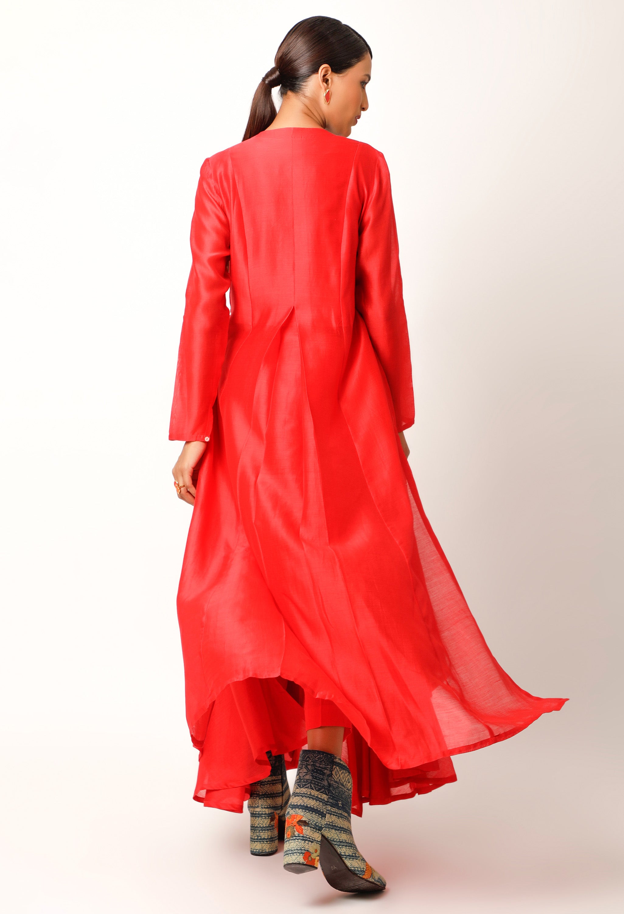 LANDSCAPE EMBROIDERED ZIPPERED ANGRAKHA WITH PANTS